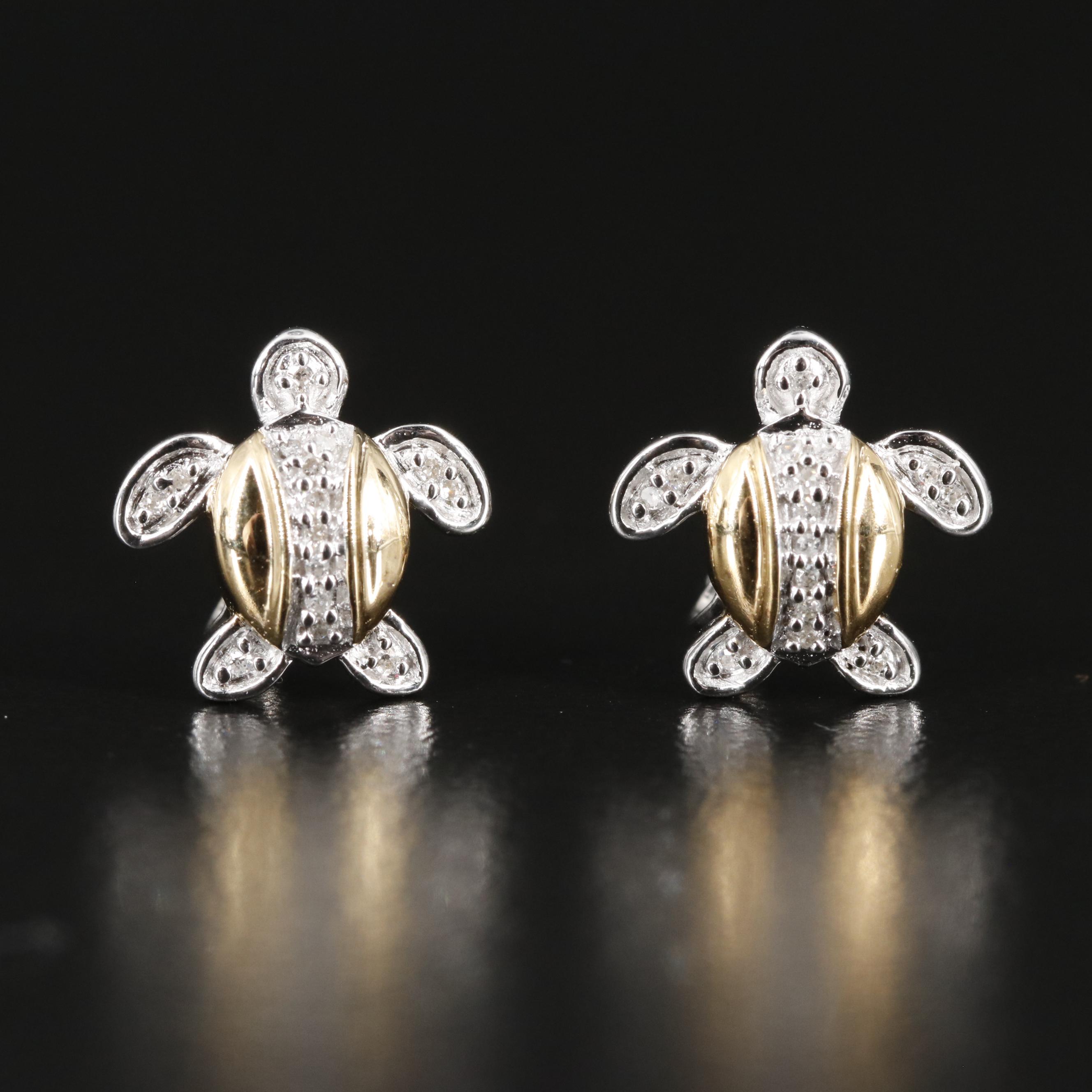 Sterling Diamond Turtle Stud Earrings