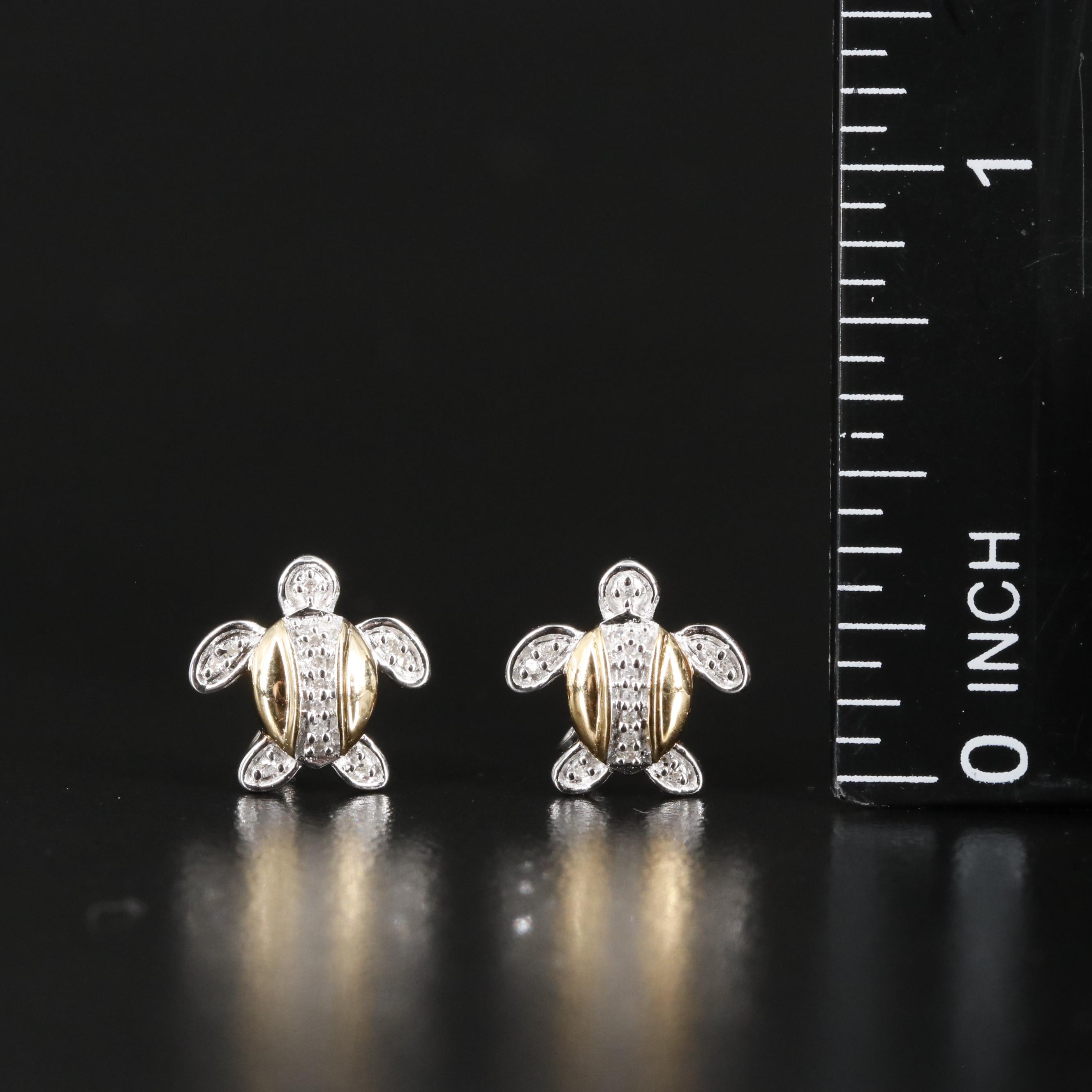Sterling Diamond Turtle Stud Earrings