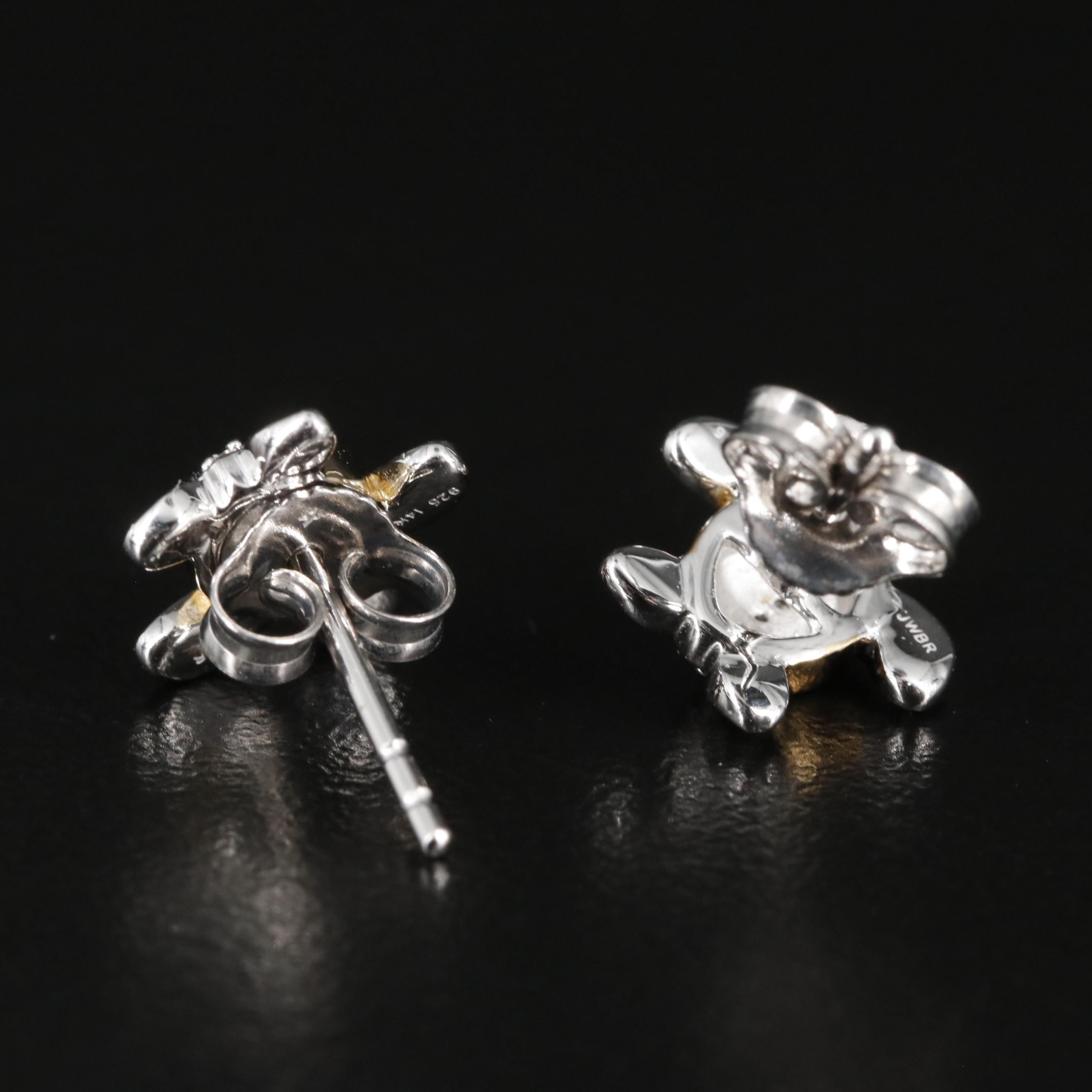 Sterling Diamond Turtle Stud Earrings
