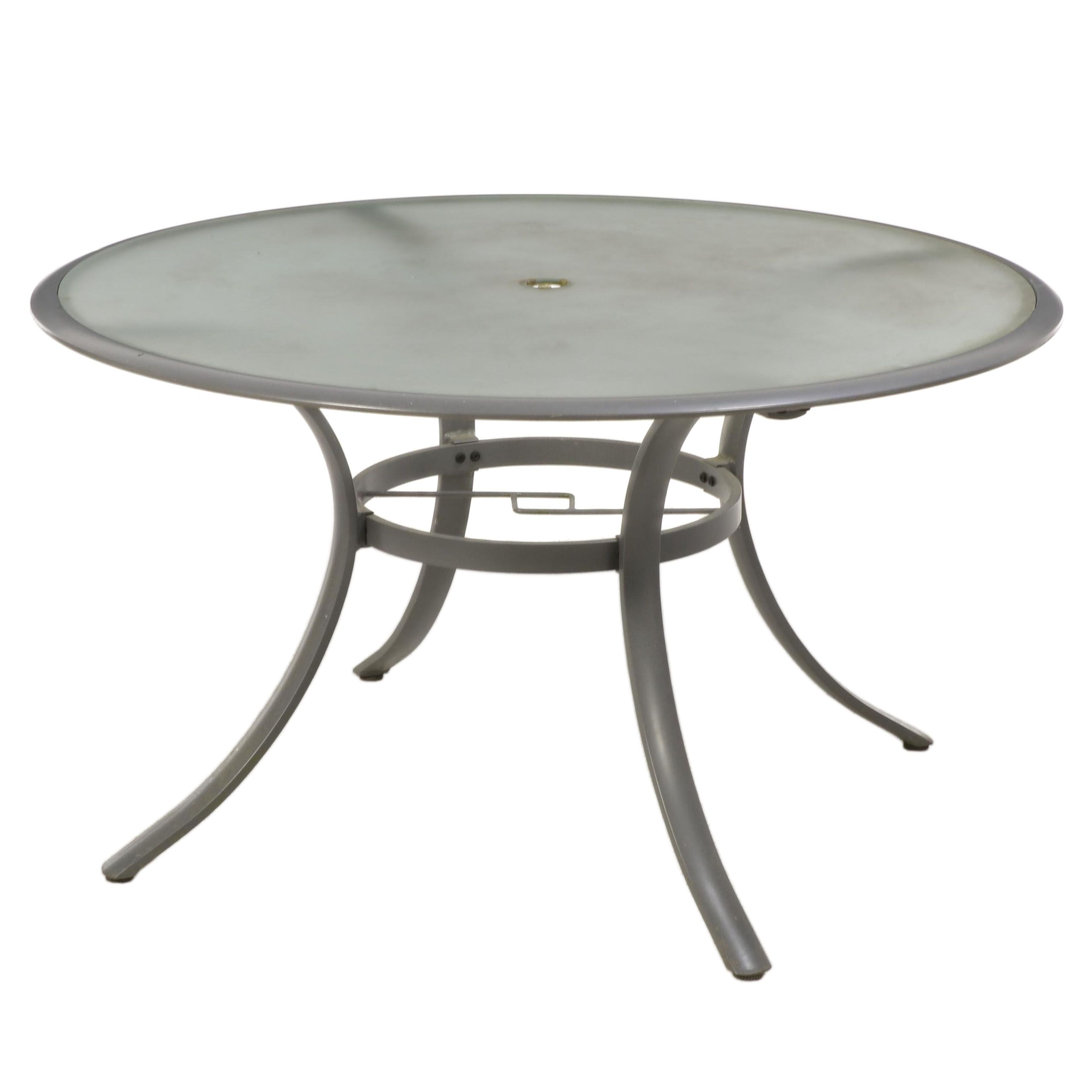 Metal Outdoor Table with Frosted Glass Top EBTH
