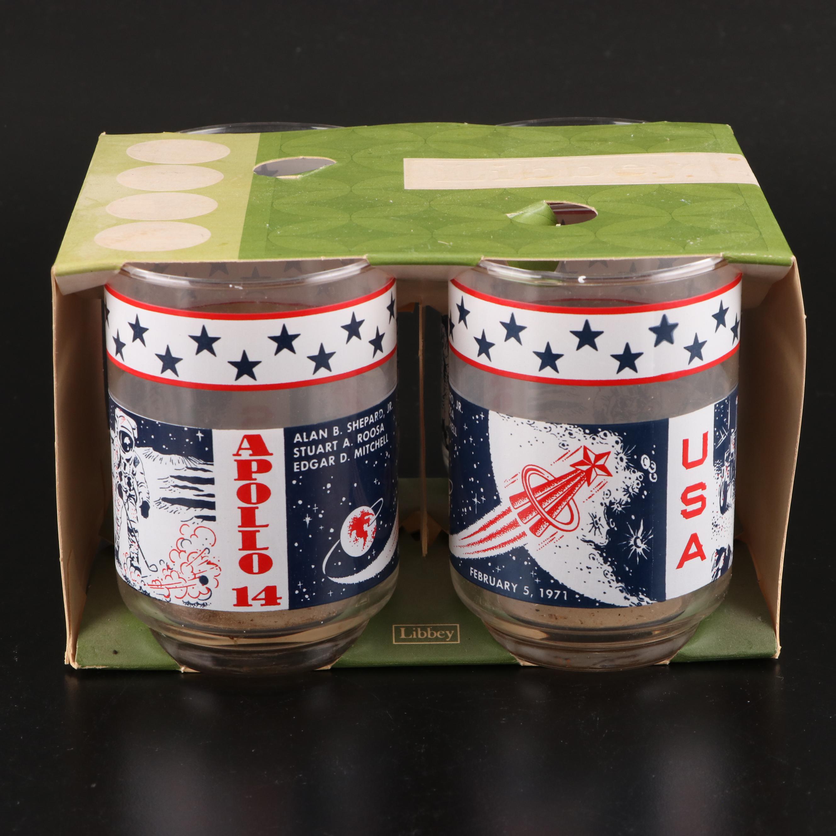 Libbey Apollo 11,13 and 14 Commemorative Glassware with NASA Postcards