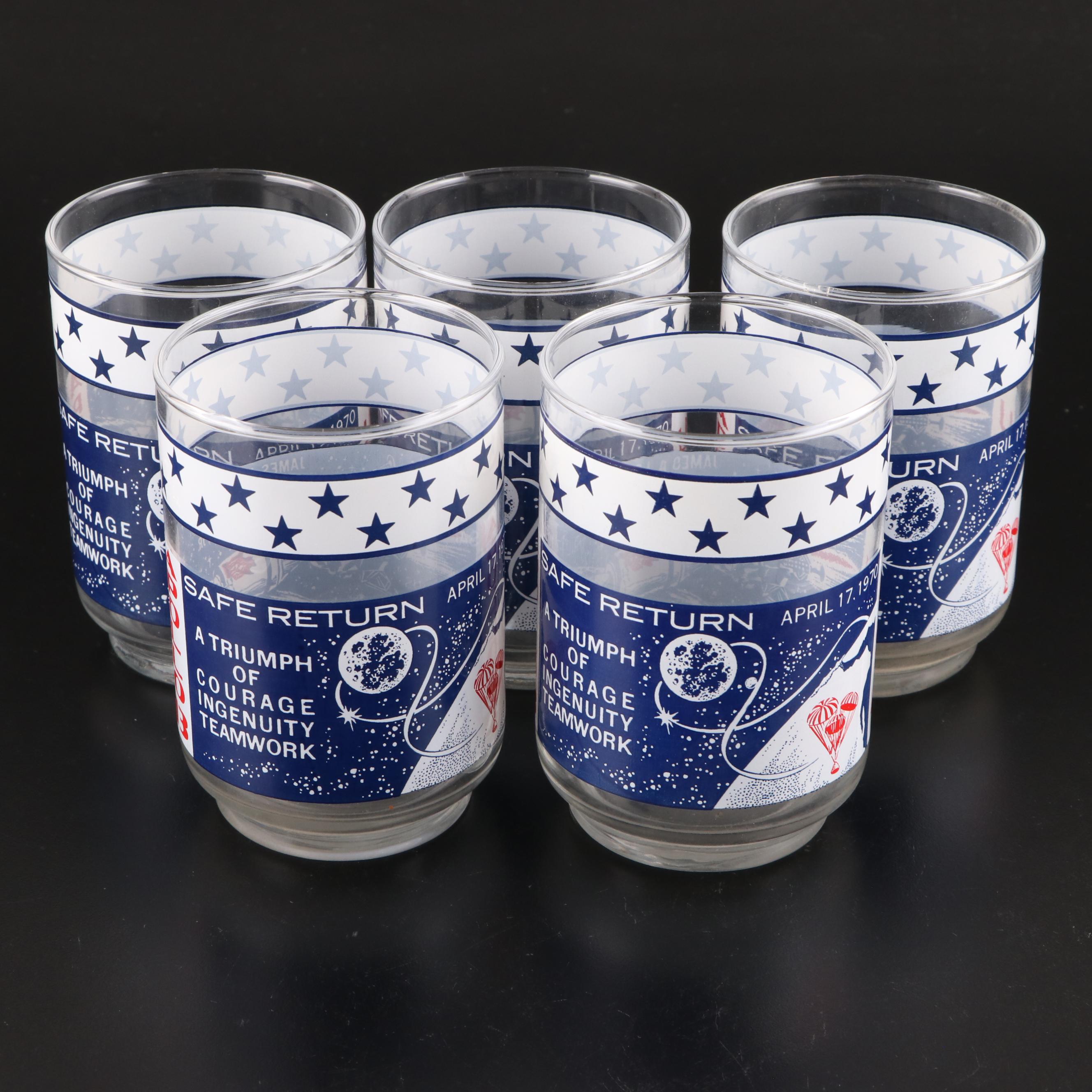 Libbey Apollo 11,13 and 14 Commemorative Glassware with NASA Postcards