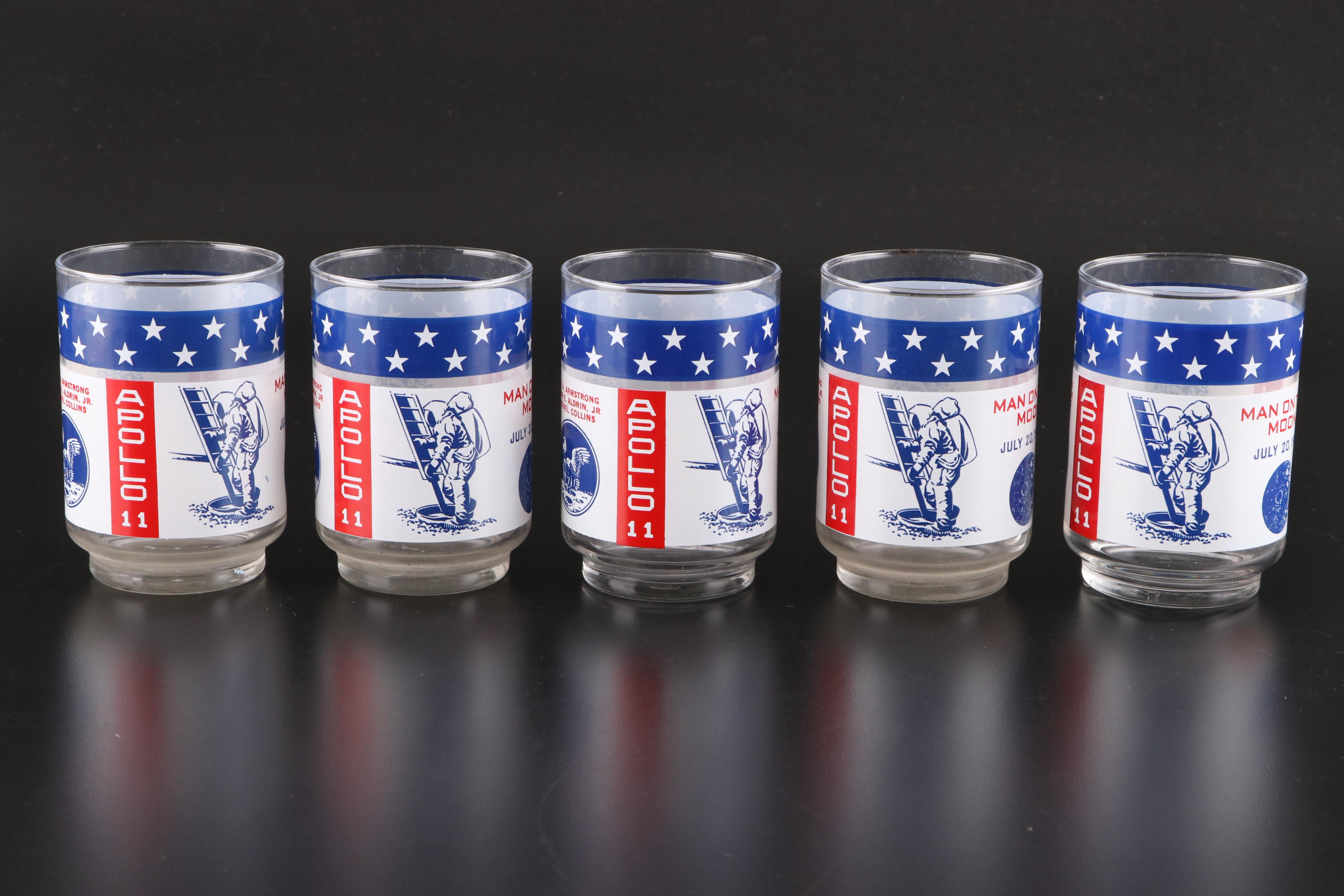 Libbey Apollo 11,13 and 14 Commemorative Glassware with NASA Postcards