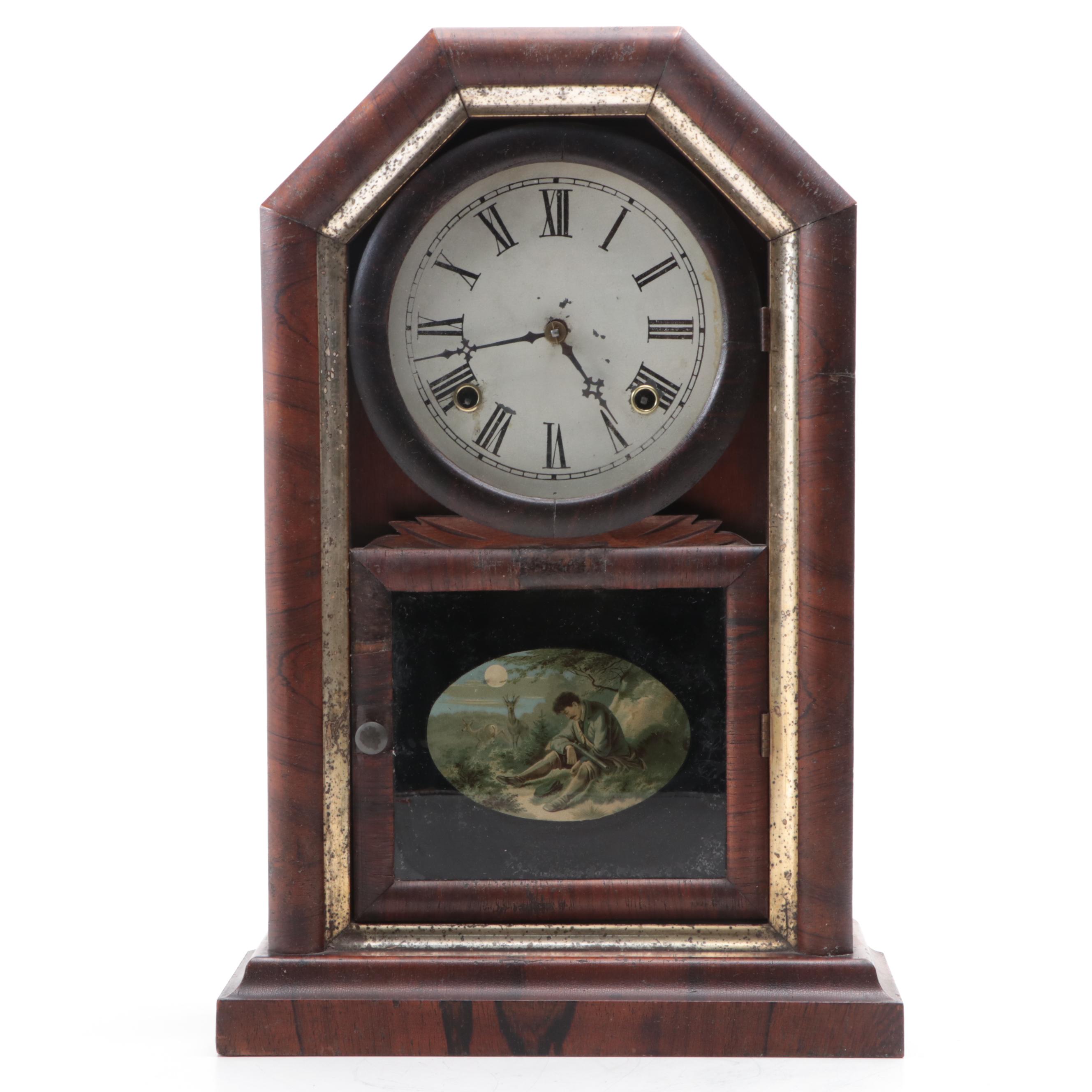 Waterbury Clock Company Wooden Reverse Painted Mantel Clock, Late 19th Century