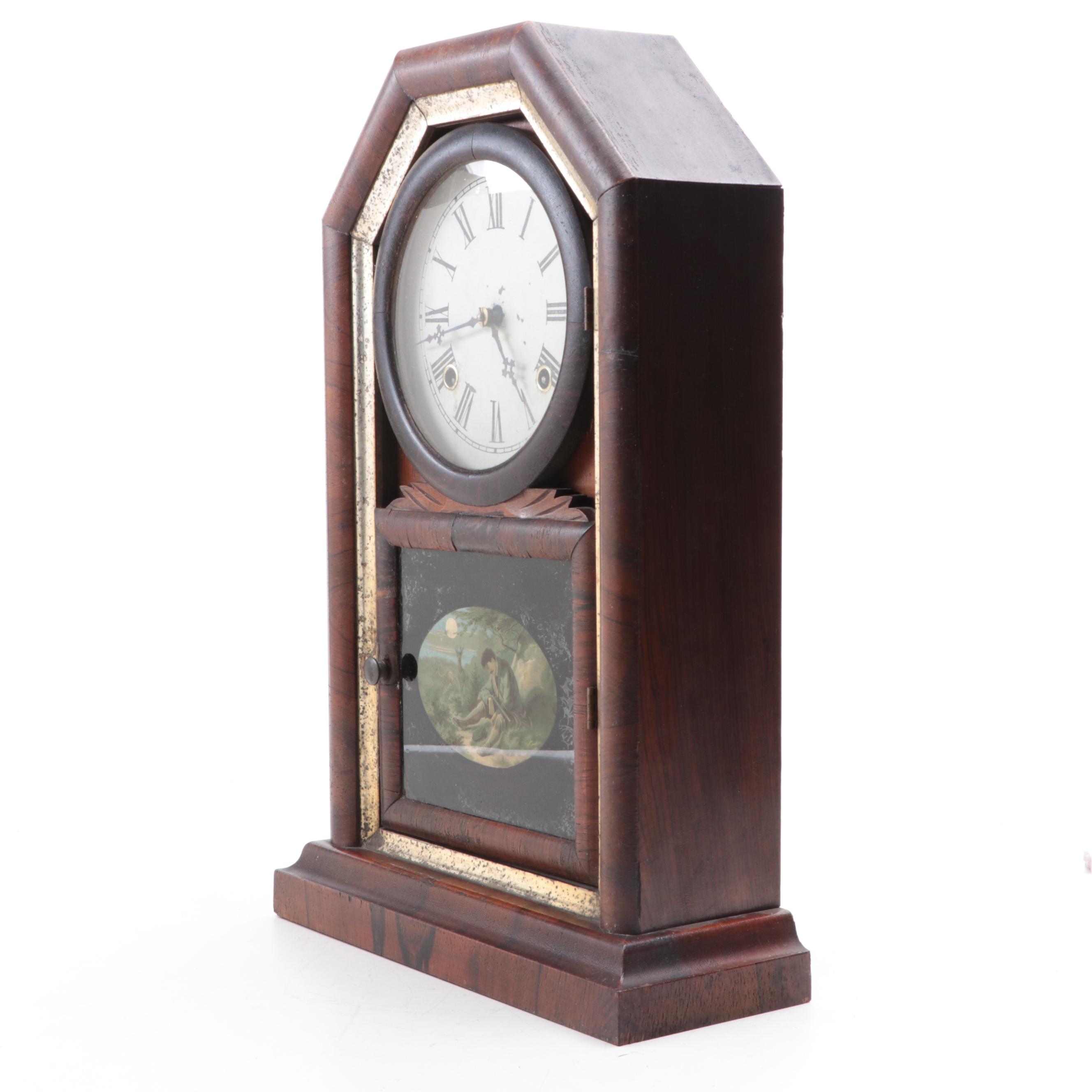 Waterbury Clock Company Wooden Reverse Painted Mantel Clock, Late 19th Century