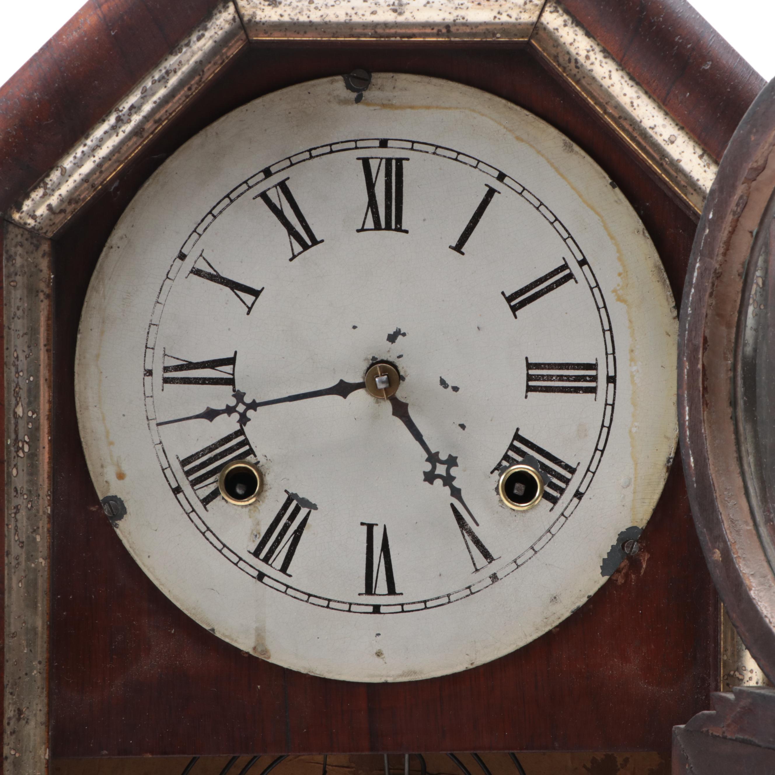 Waterbury Clock Company Wooden Reverse Painted Mantel Clock, Late 19th Century