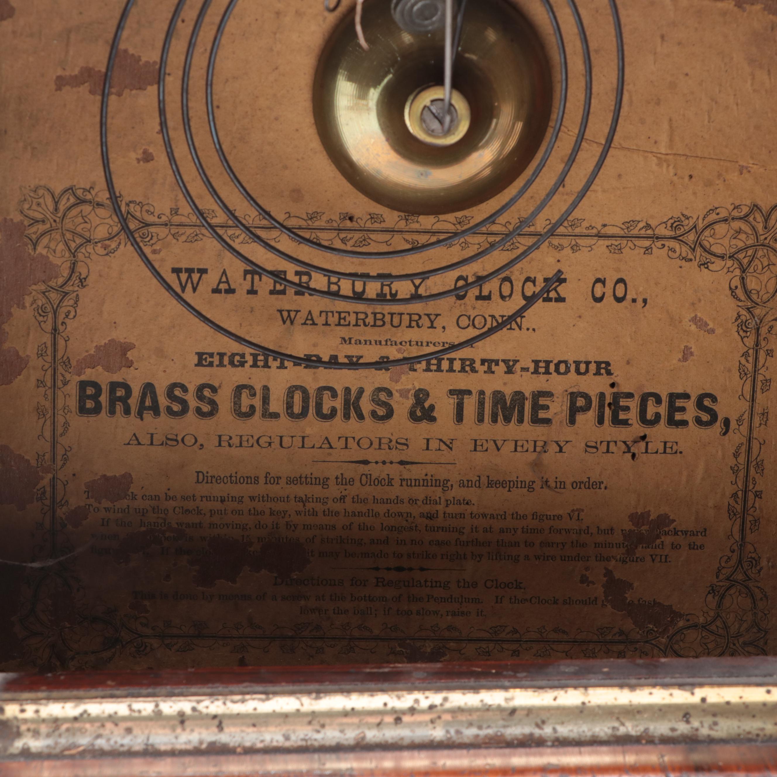 Waterbury Clock Company Wooden Reverse Painted Mantel Clock, Late 19th Century