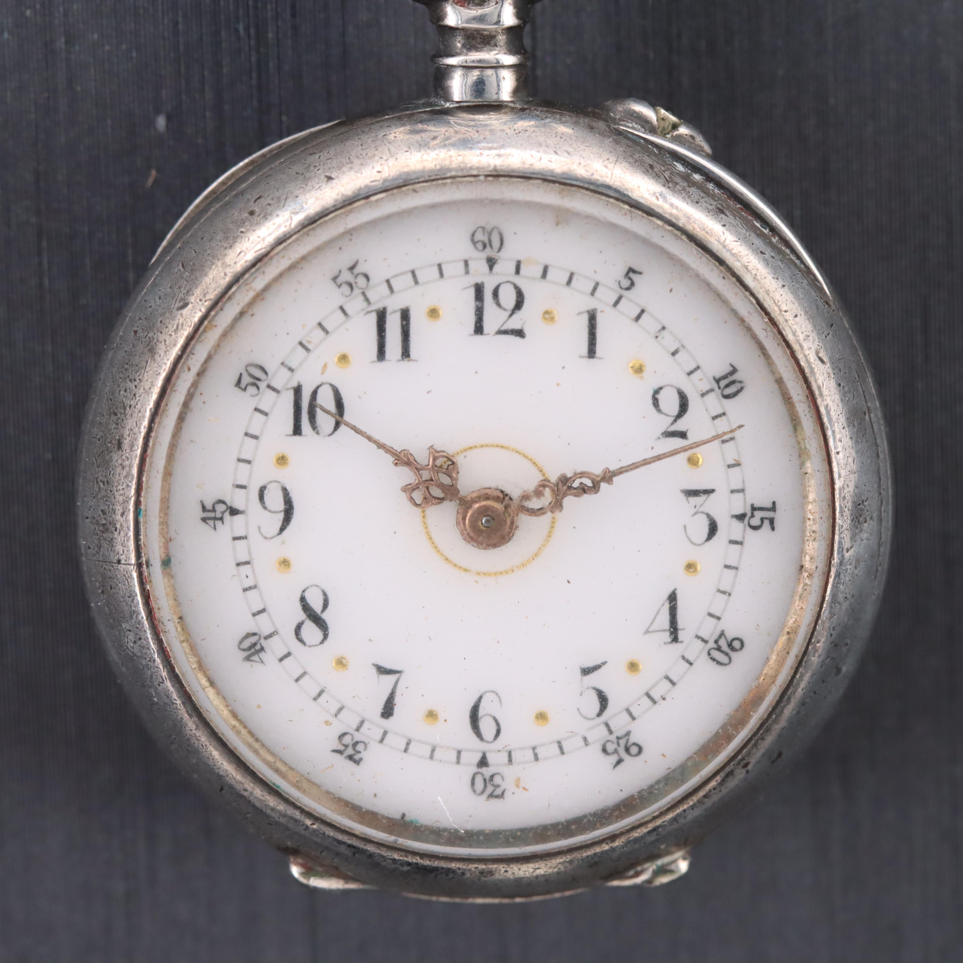 Sterling Silver Chatelaine with 935 Silver Swiss Pocket Watch