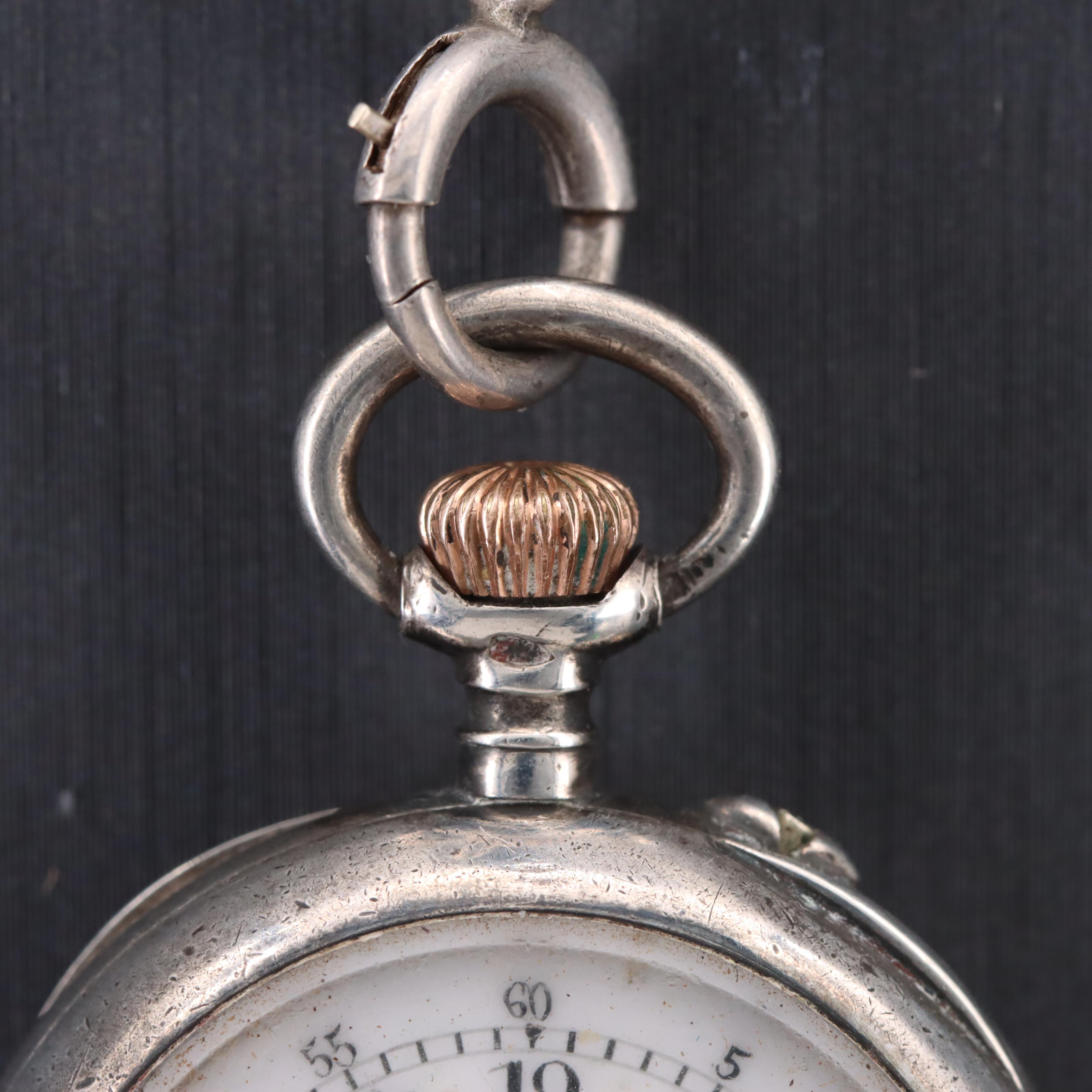 Sterling Silver Chatelaine with 935 Silver Swiss Pocket Watch