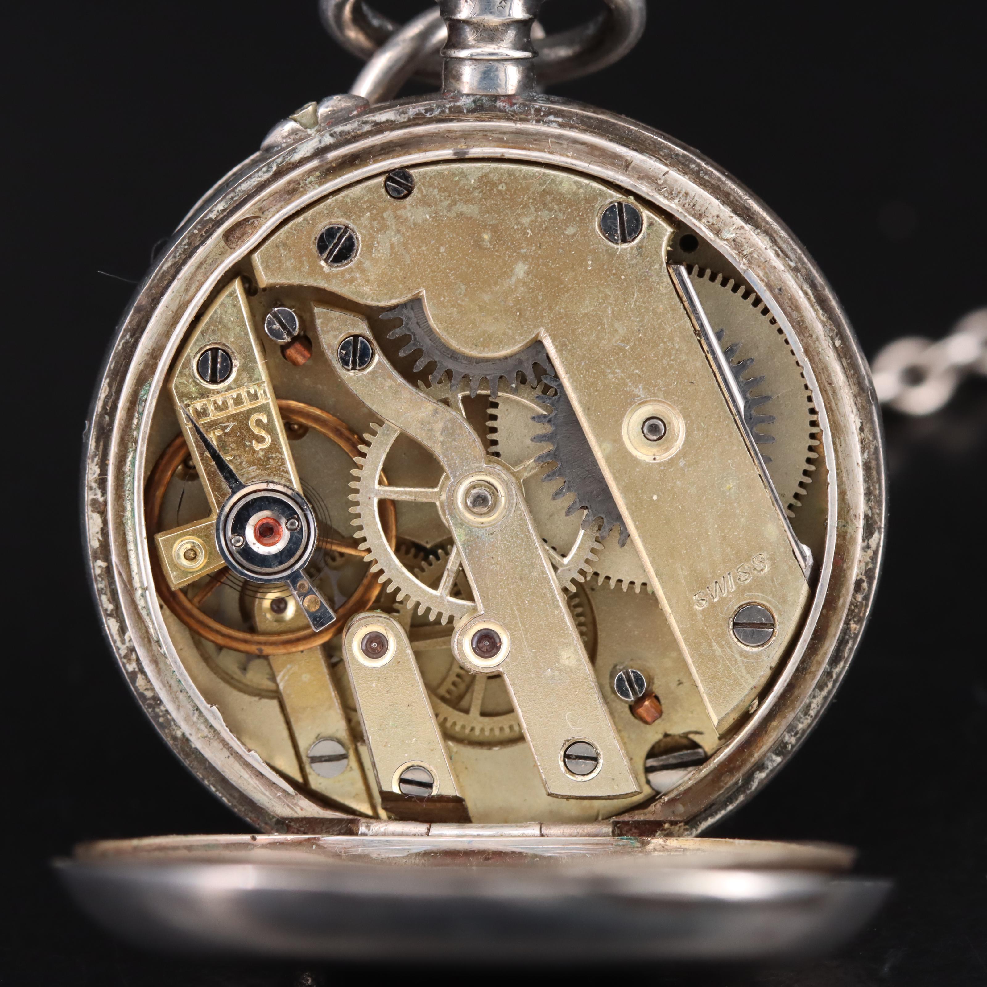 Sterling Silver Chatelaine with 935 Silver Swiss Pocket Watch