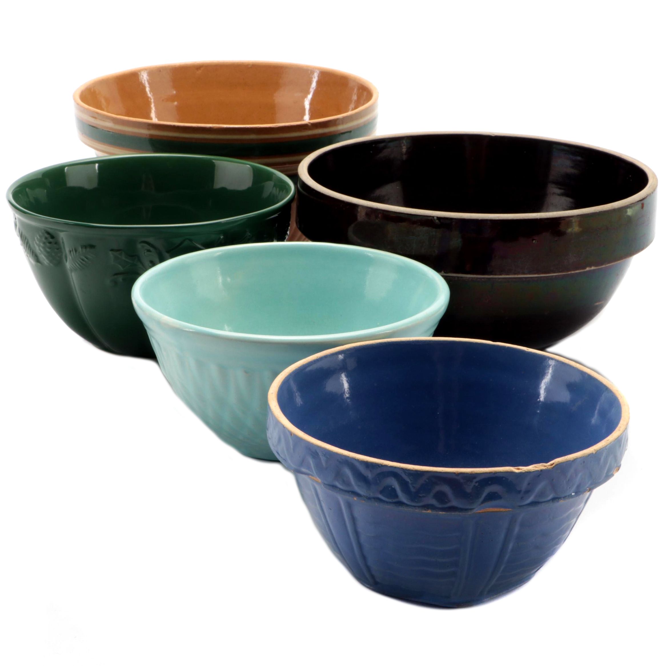 Embossed Green Glazed Ceramic Bowl with More Ceramic Mixing Bowls