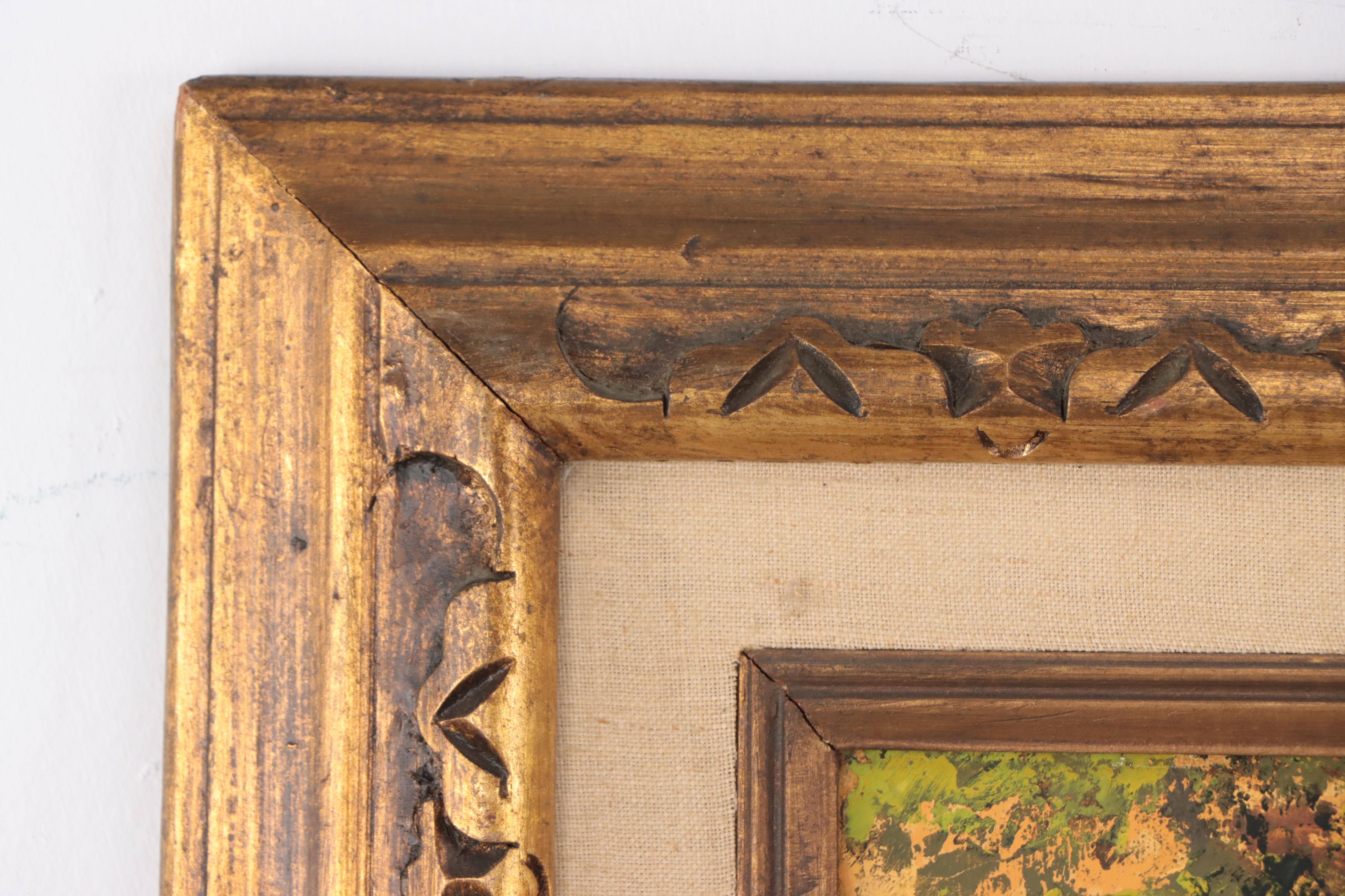 Oil Painting of Figure in Village Scene