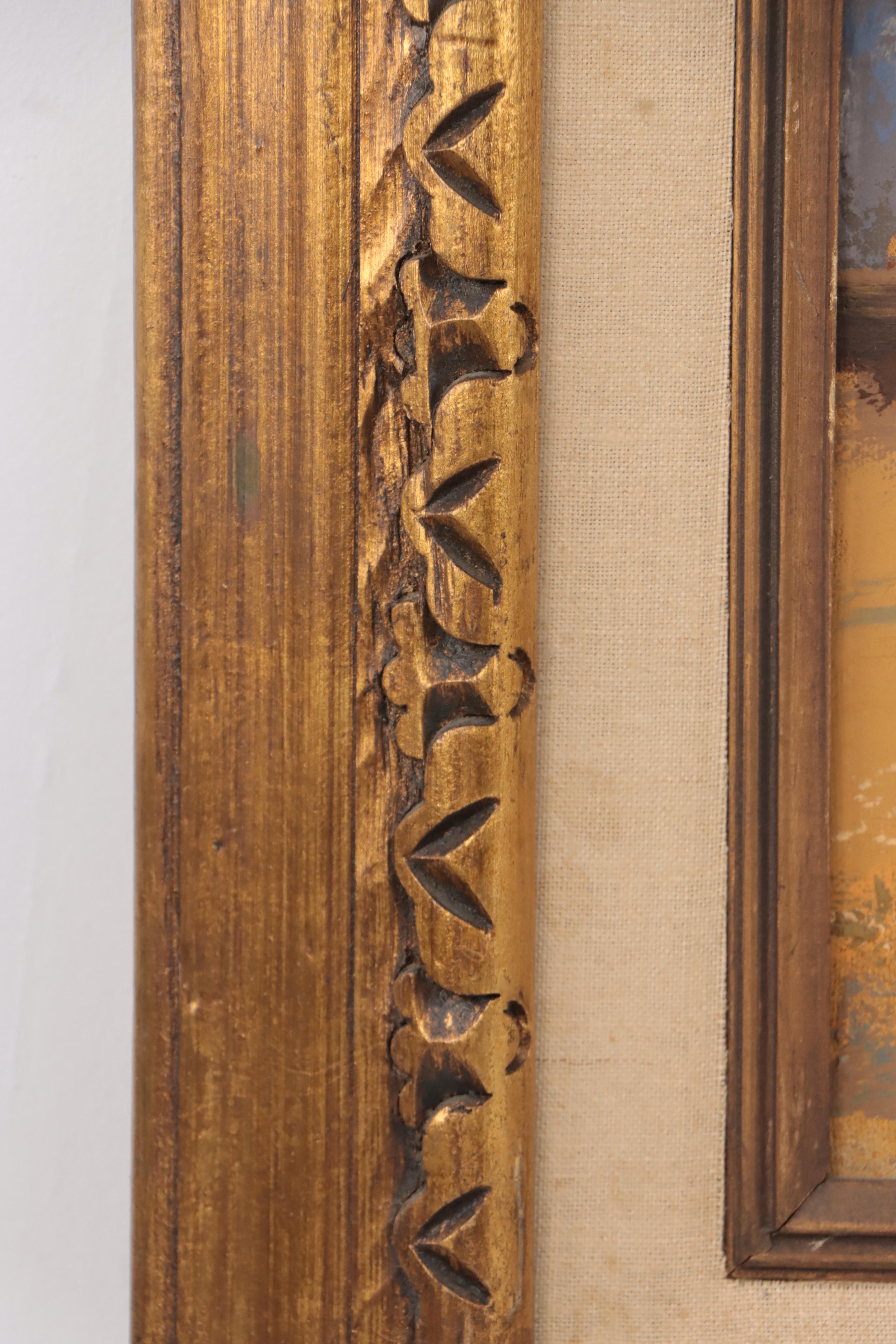 Oil Painting of Figure in Village Scene