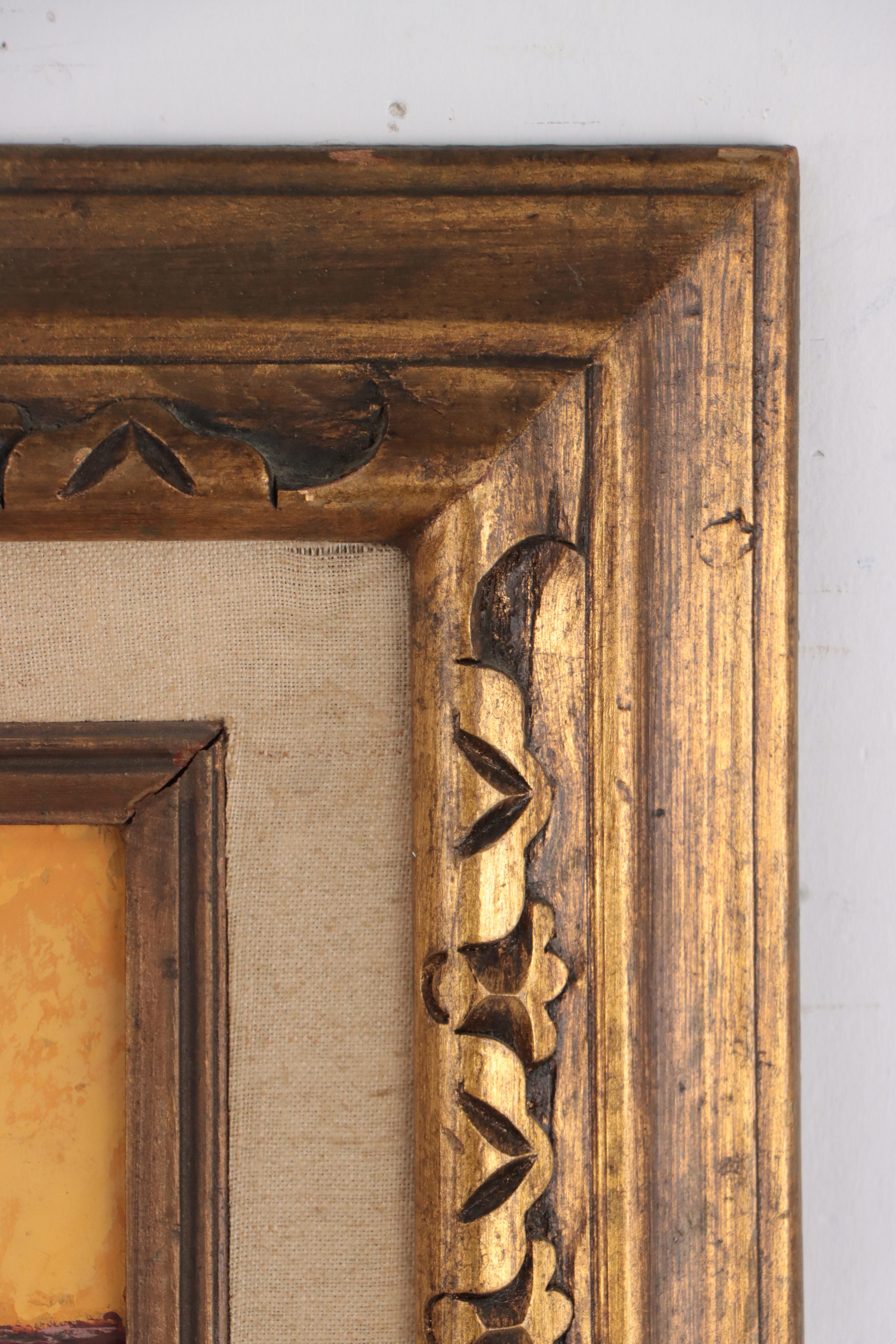 Oil Painting of Figure in Village Scene