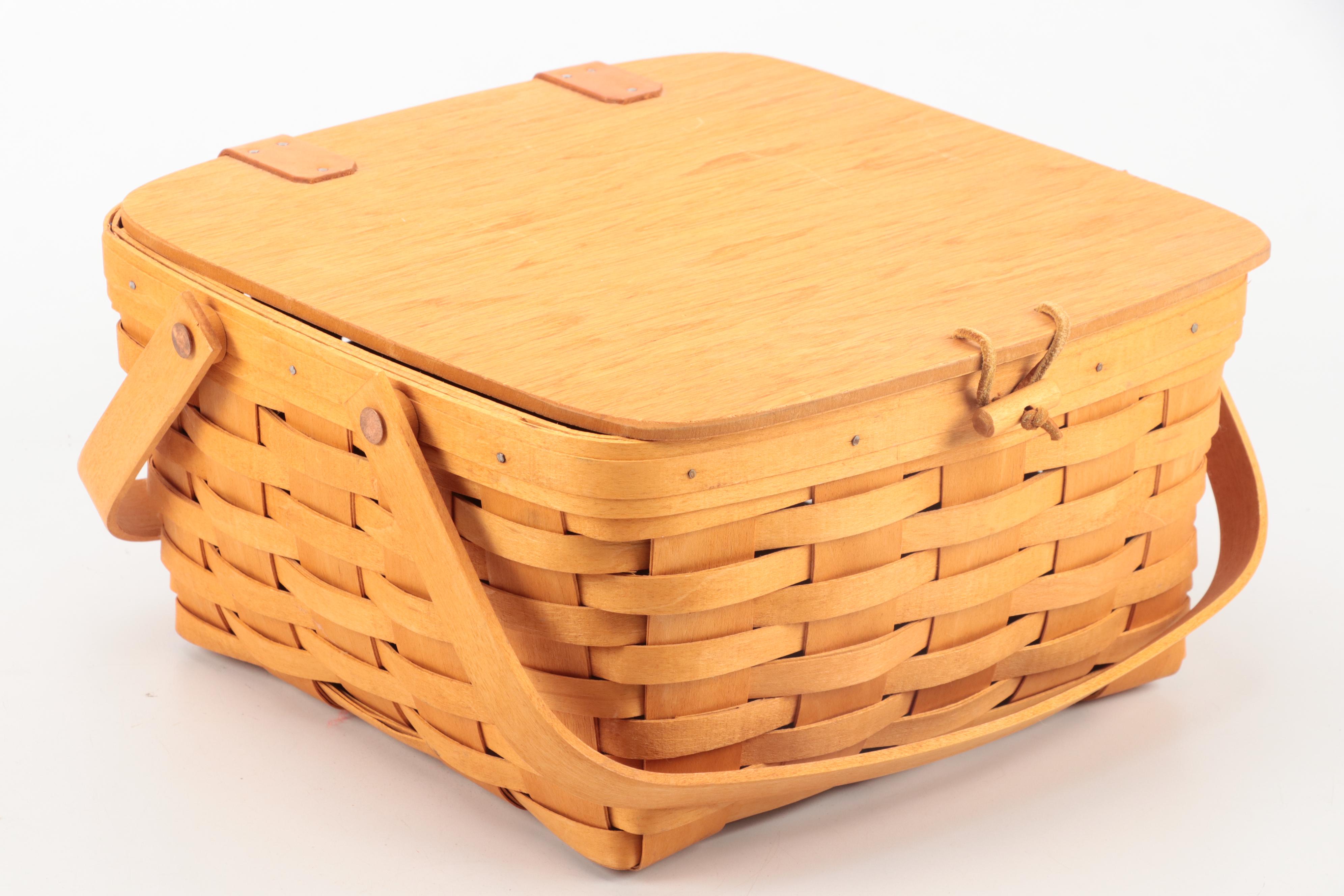 Signed Longaberger Purse Basket with Picnic and Other Baskets, Late 20th Century