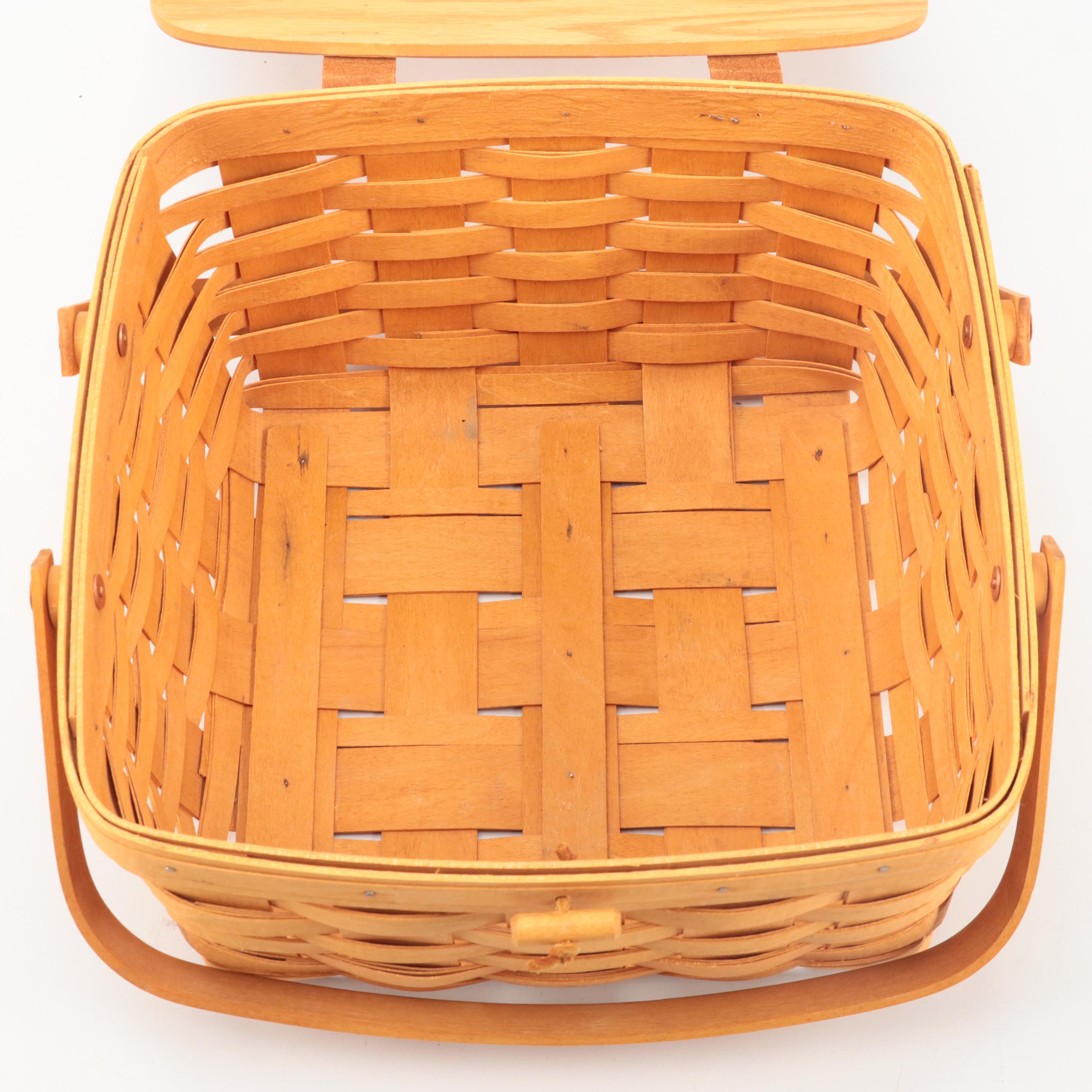 Signed Longaberger Purse Basket with Picnic and Other Baskets, Late 20th Century
