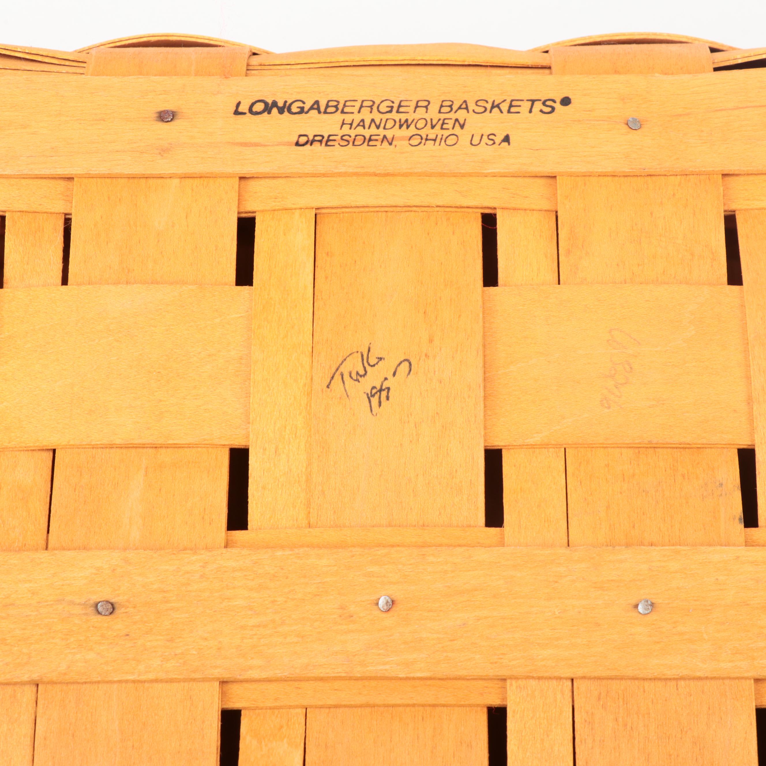 Signed Longaberger Purse Basket with Picnic and Other Baskets, Late 20th Century