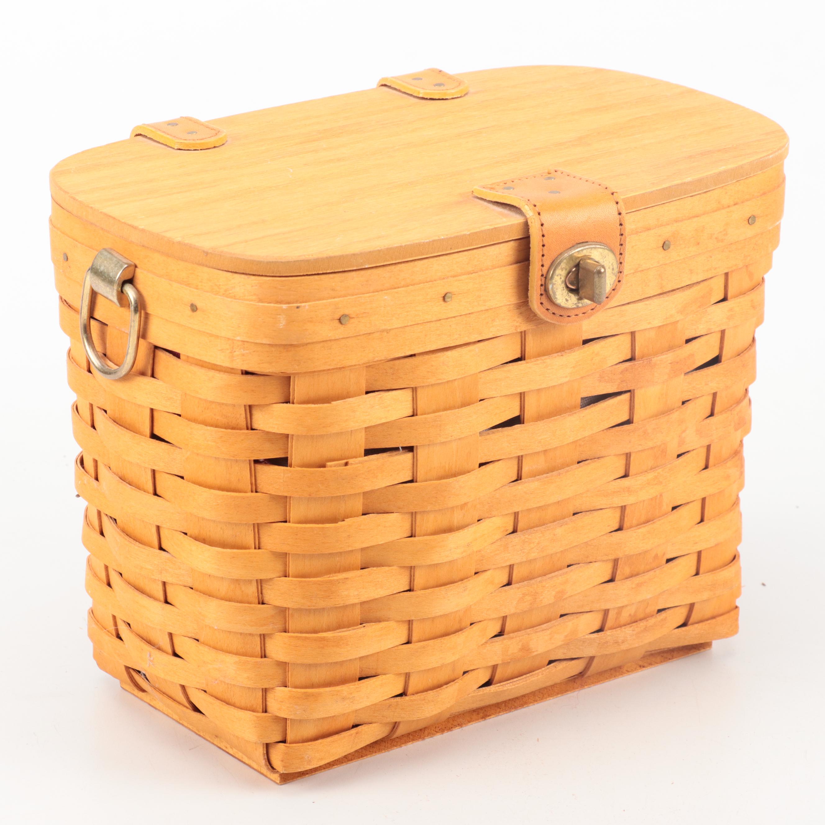 Signed Longaberger Purse Basket with Picnic and Other Baskets, Late 20th Century