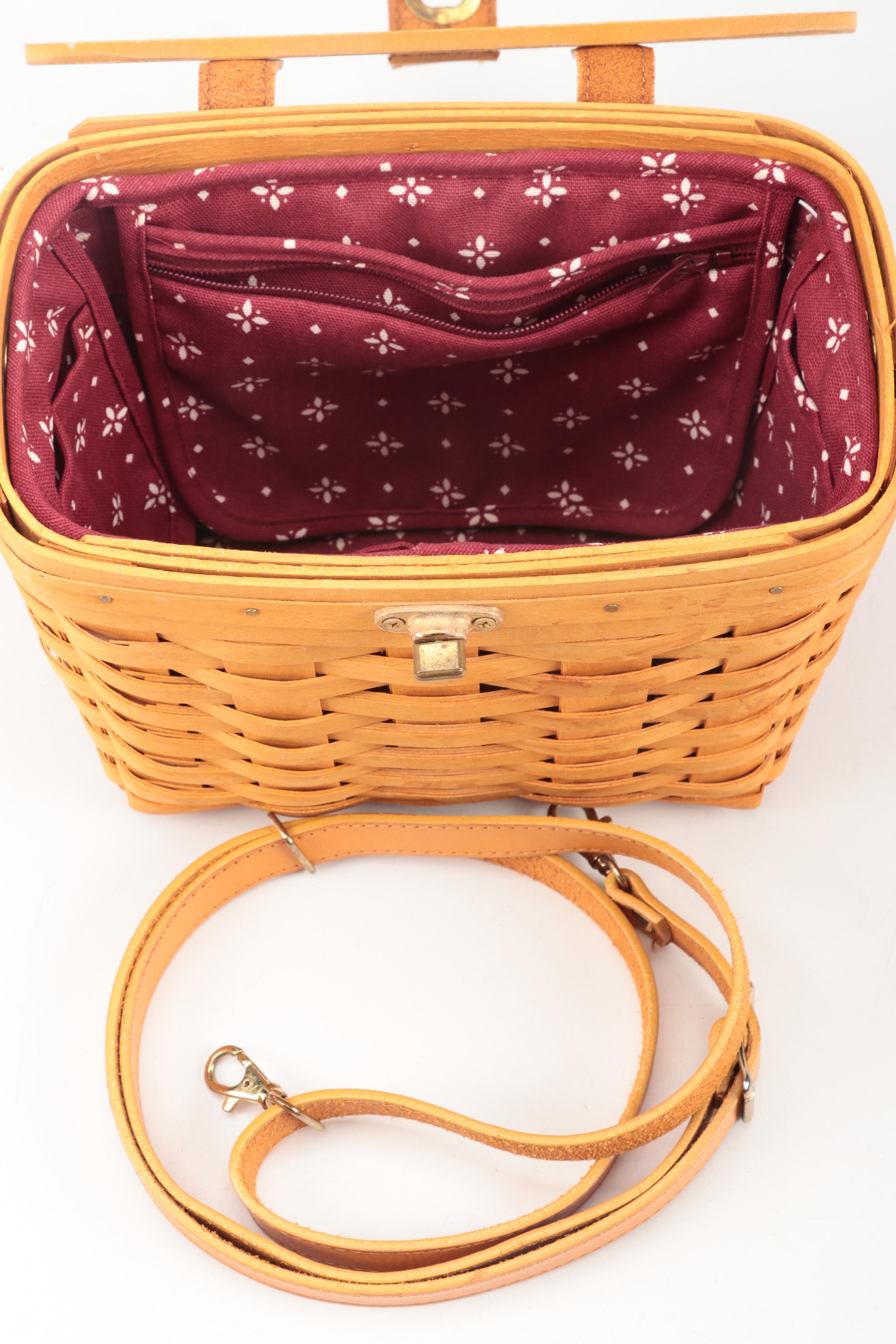 Signed Longaberger Purse Basket with Picnic and Other Baskets, Late 20th Century