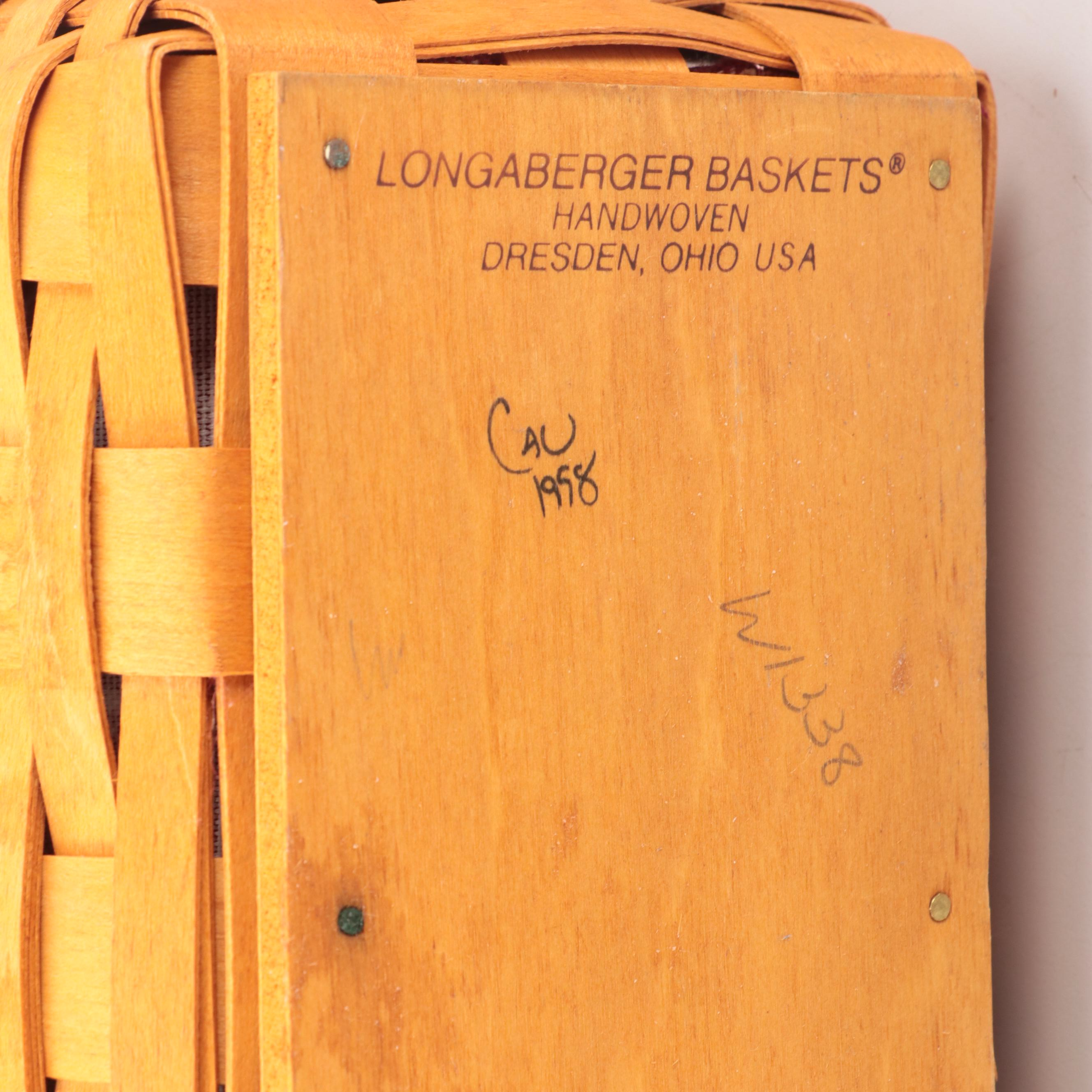 Signed Longaberger Purse Basket with Picnic and Other Baskets, Late 20th Century