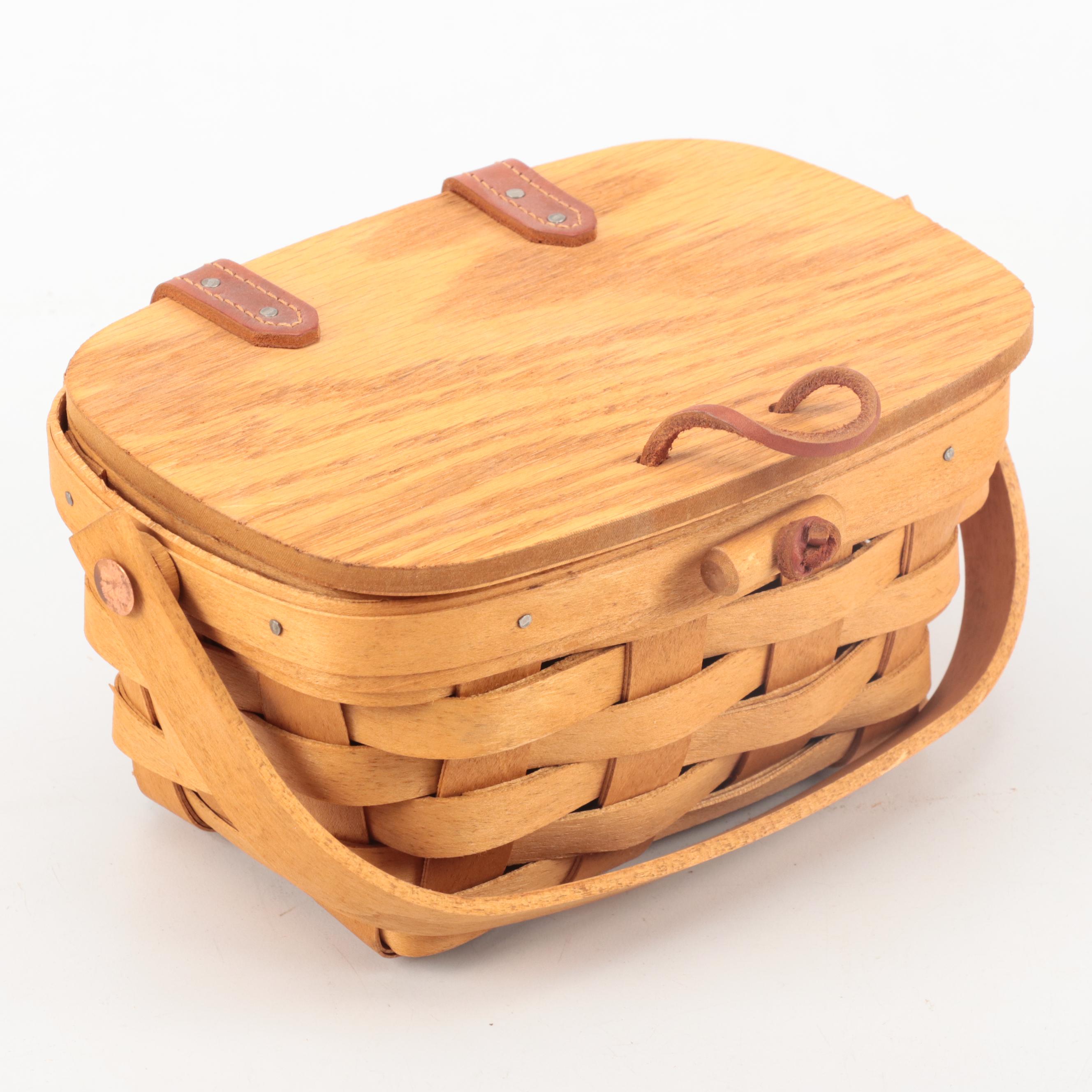 Signed Longaberger Purse Basket with Picnic and Other Baskets, Late 20th Century