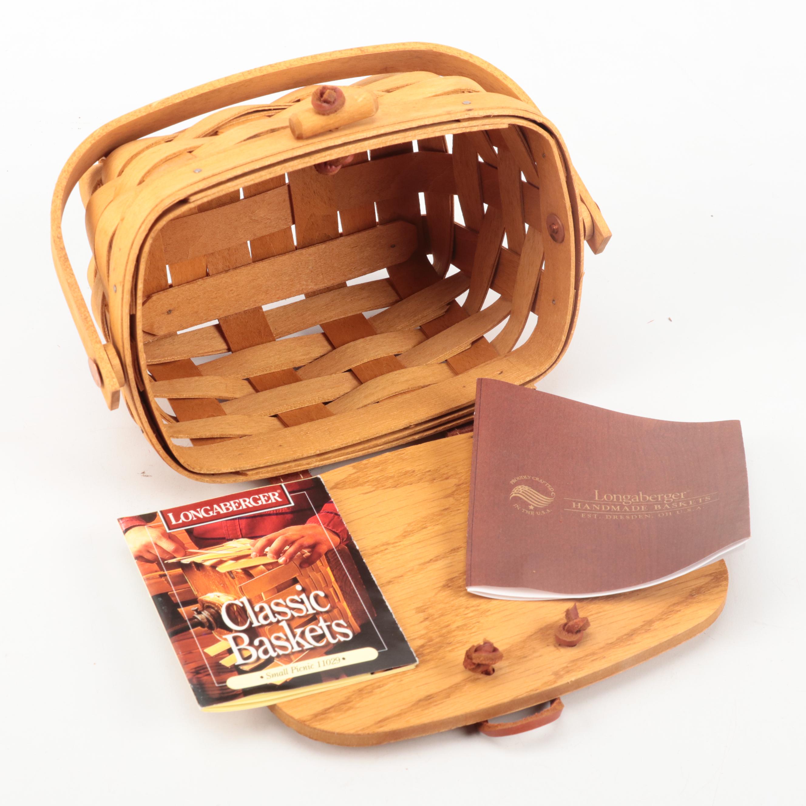 Signed Longaberger Purse Basket with Picnic and Other Baskets, Late 20th Century