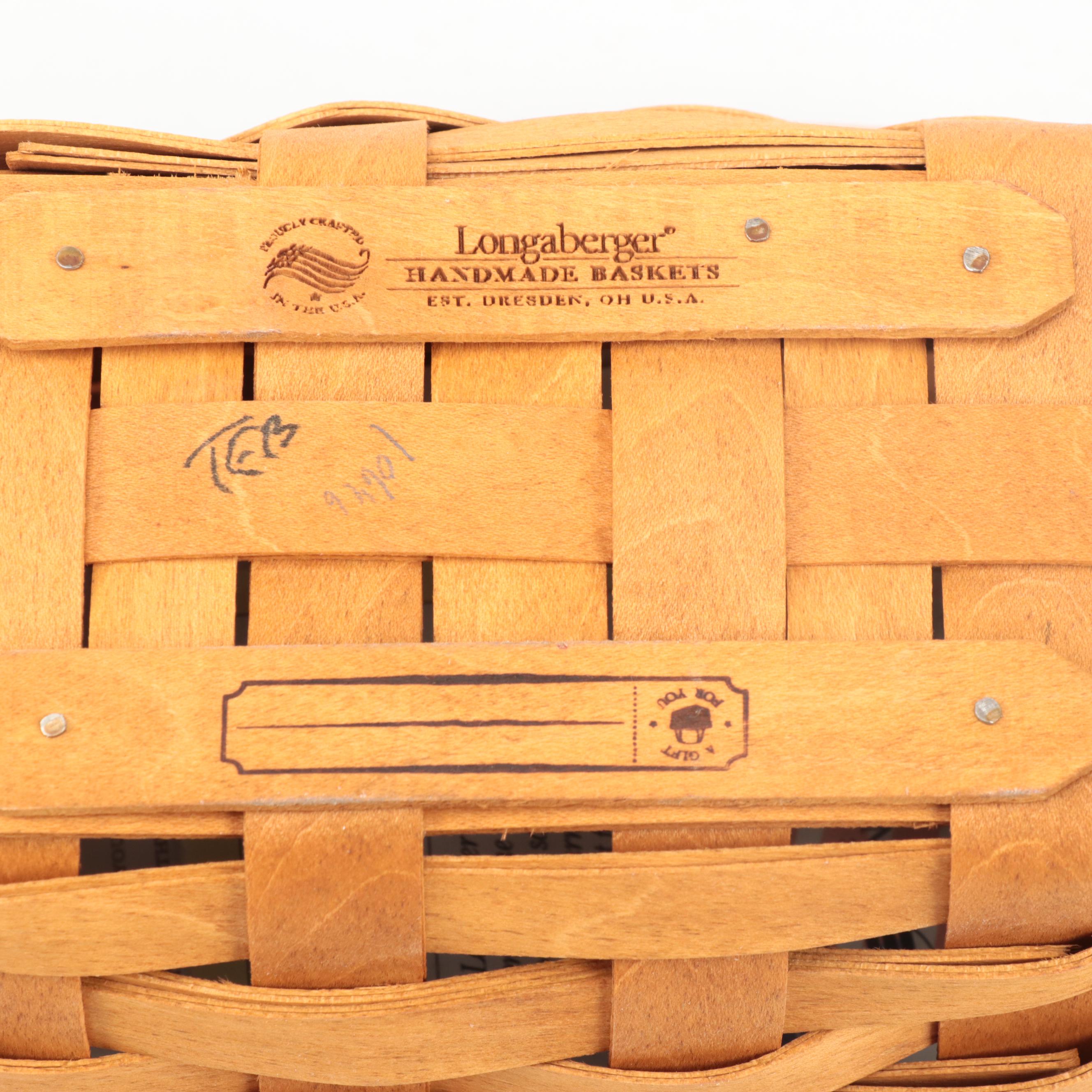 Signed Longaberger Purse Basket with Picnic and Other Baskets, Late 20th Century