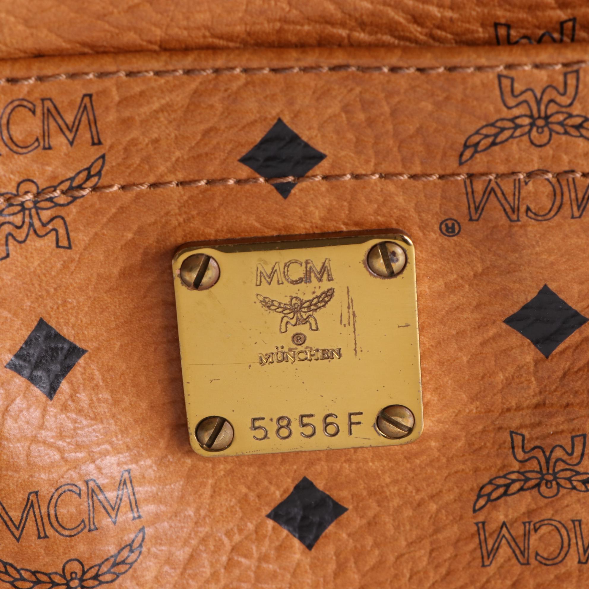 MCM Heritage Zippered Shopper Tote Bag in Cognac Visetos Coated Canvas