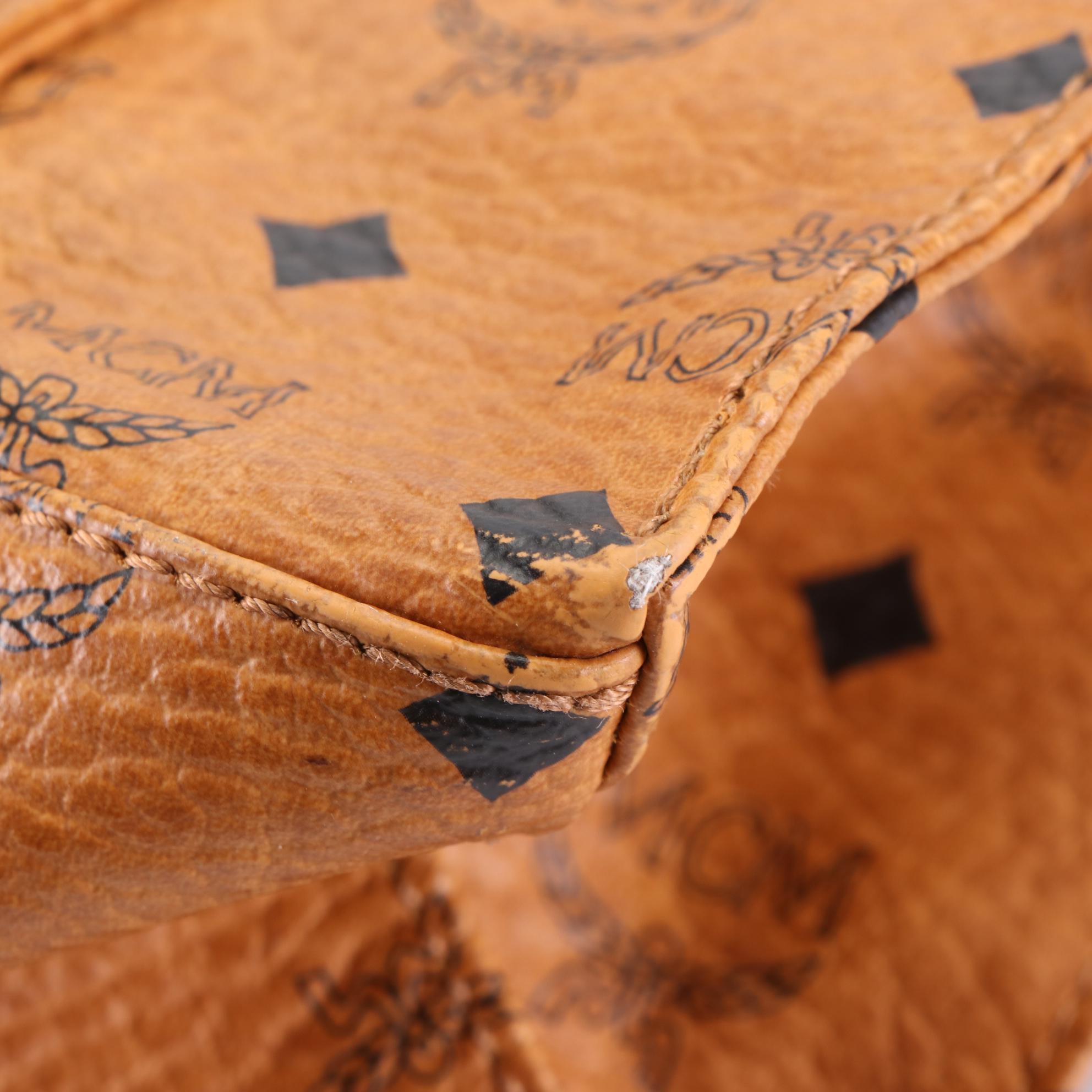 MCM Heritage Zippered Shopper Tote Bag in Cognac Visetos Coated Canvas