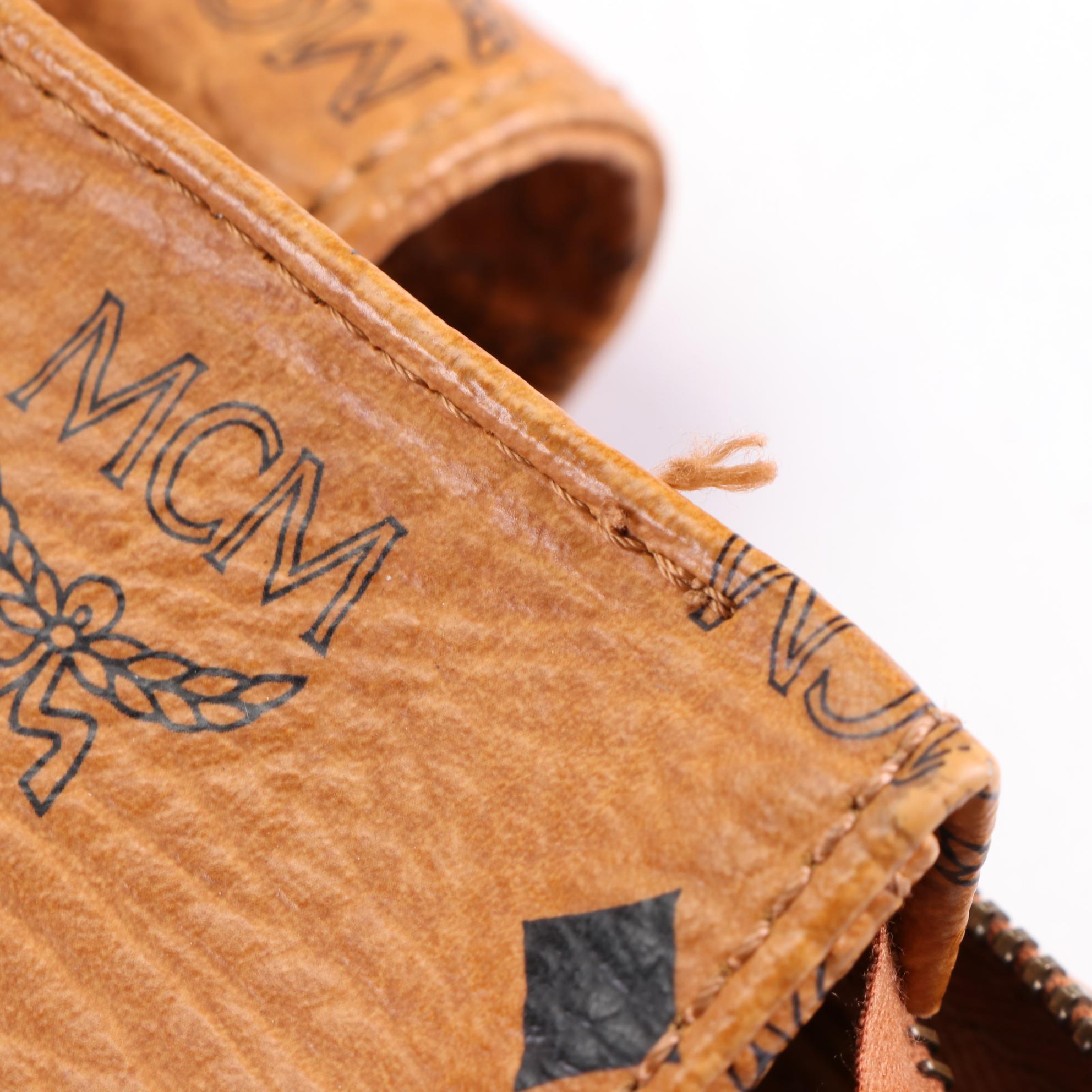 MCM Heritage Zippered Shopper Tote Bag in Cognac Visetos Coated Canvas