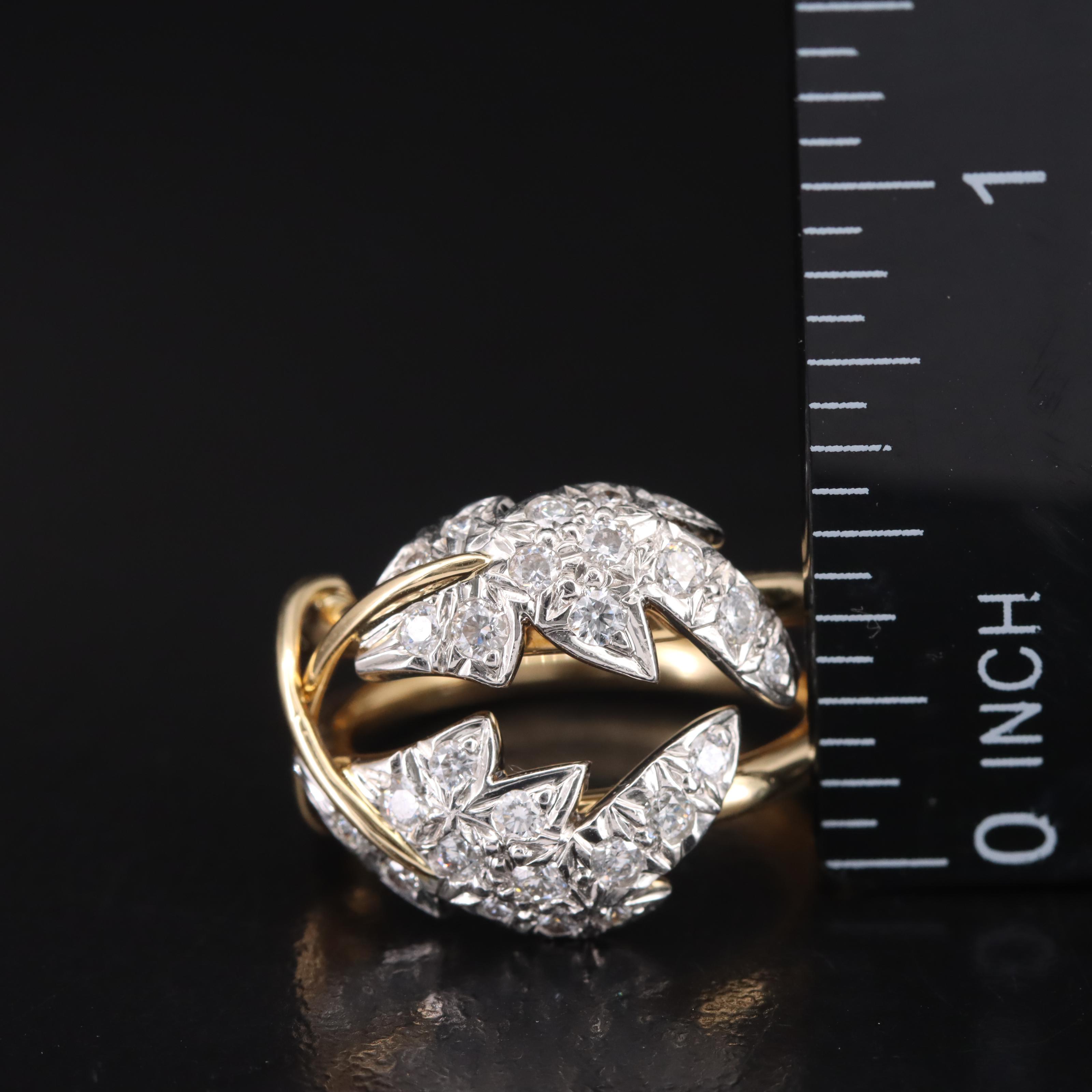 Schlumberger Tiffany & Co "Two Leaves" 18K Platinum and 0.58 CTW Diamond Ring