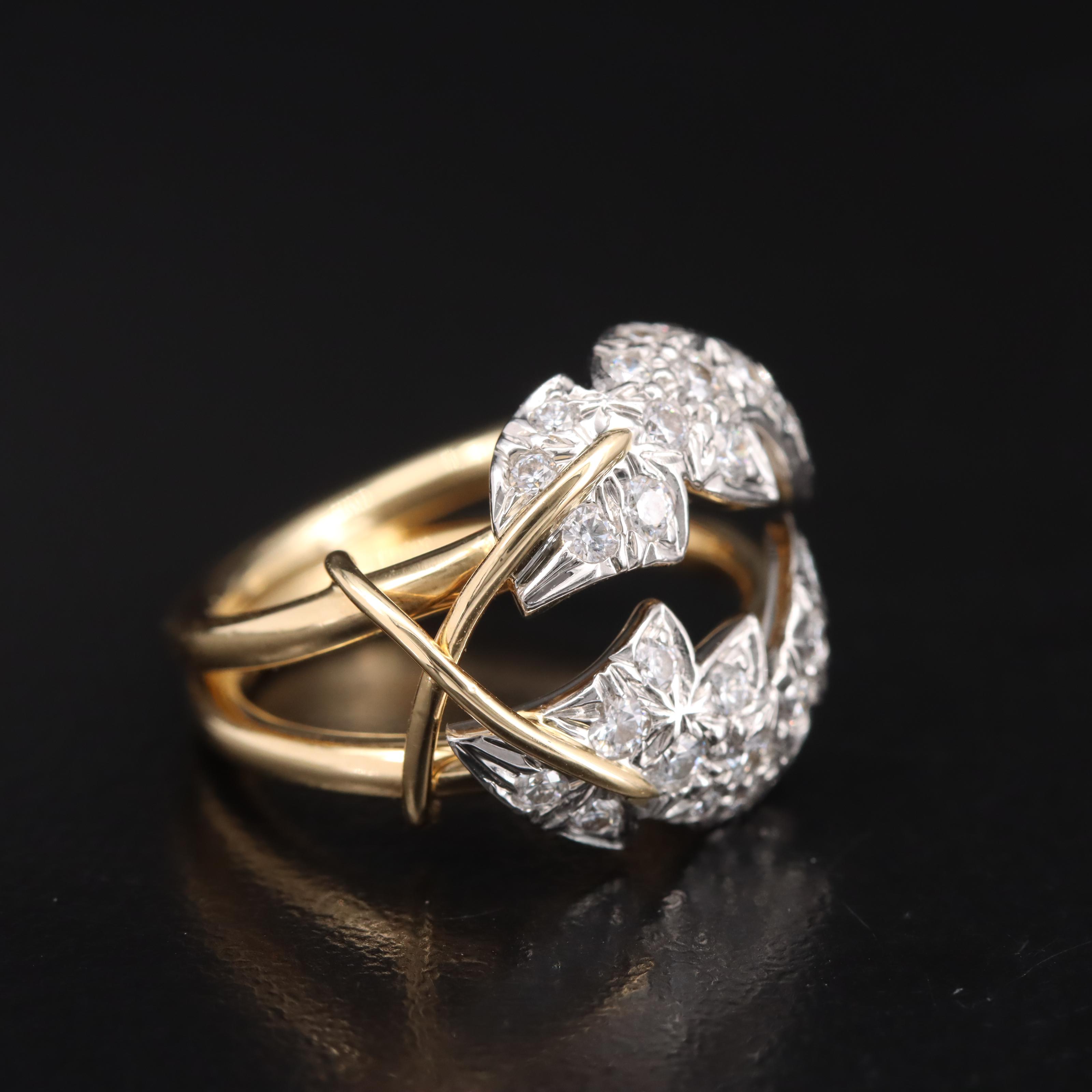 Schlumberger Tiffany & Co "Two Leaves" 18K Platinum and 0.58 CTW Diamond Ring