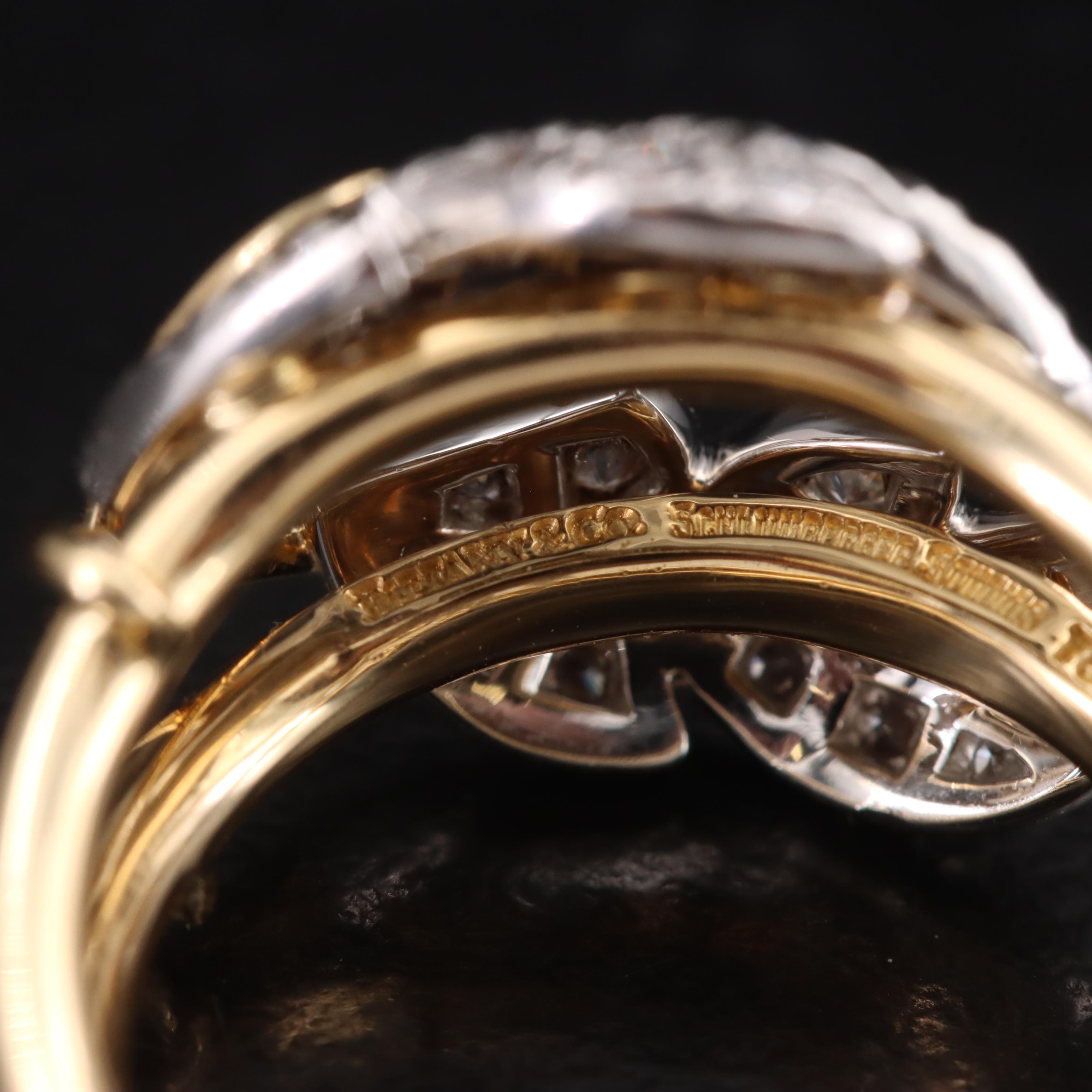 Schlumberger Tiffany & Co "Two Leaves" 18K Platinum and 0.58 CTW Diamond Ring