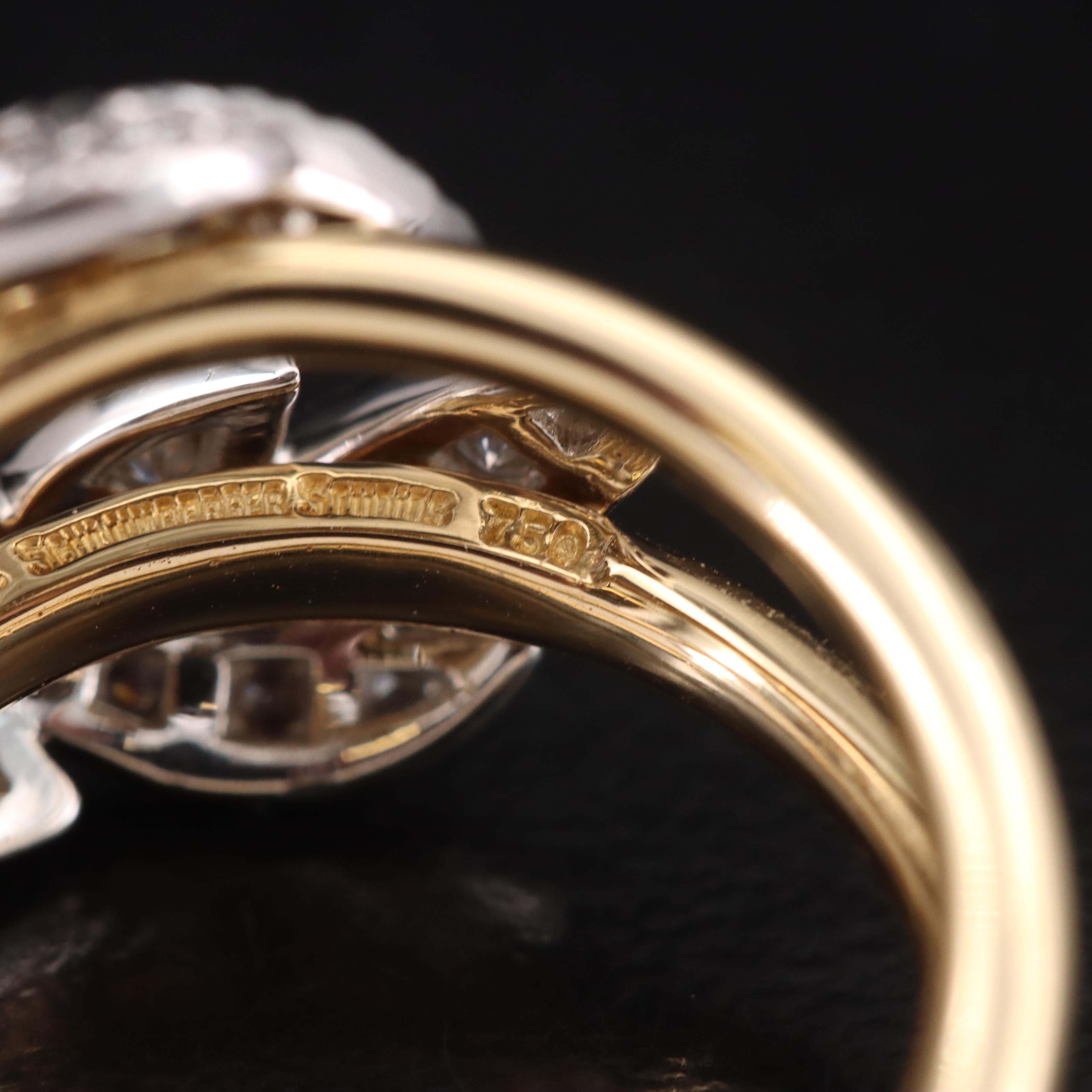 Schlumberger Tiffany & Co "Two Leaves" 18K Platinum and 0.58 CTW Diamond Ring