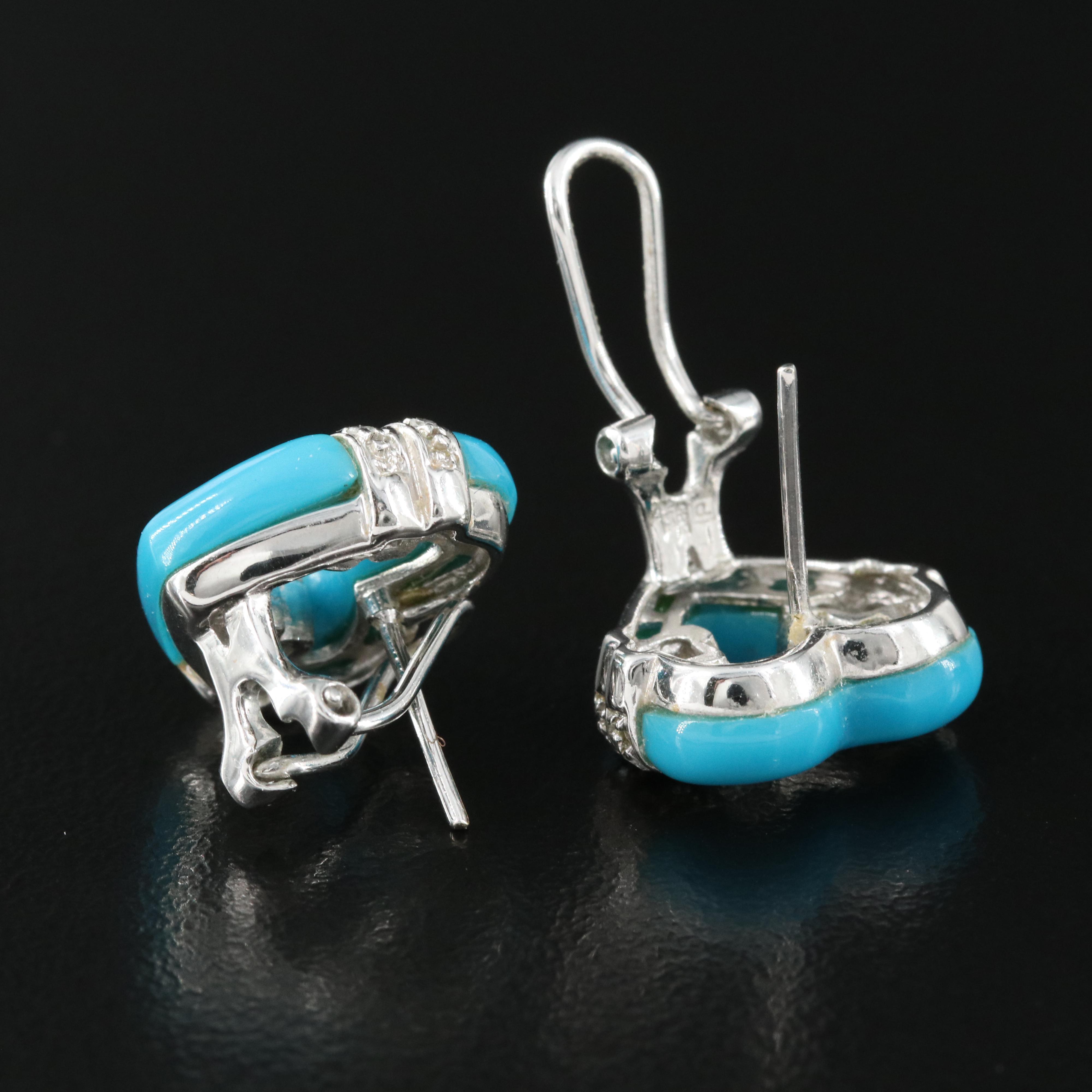 14K Imitation Turquoise and Diamond Heart Earrings