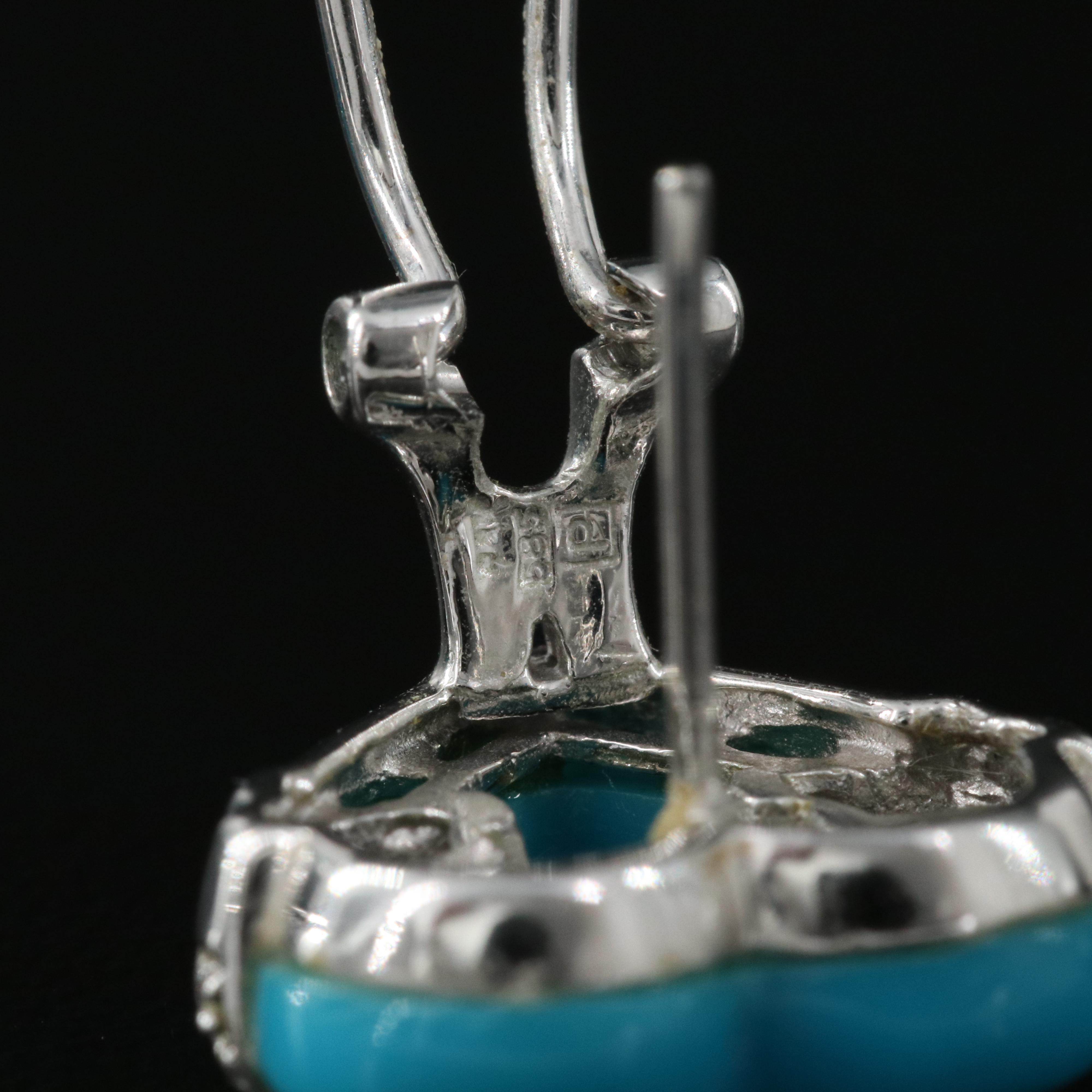 14K Imitation Turquoise and Diamond Heart Earrings