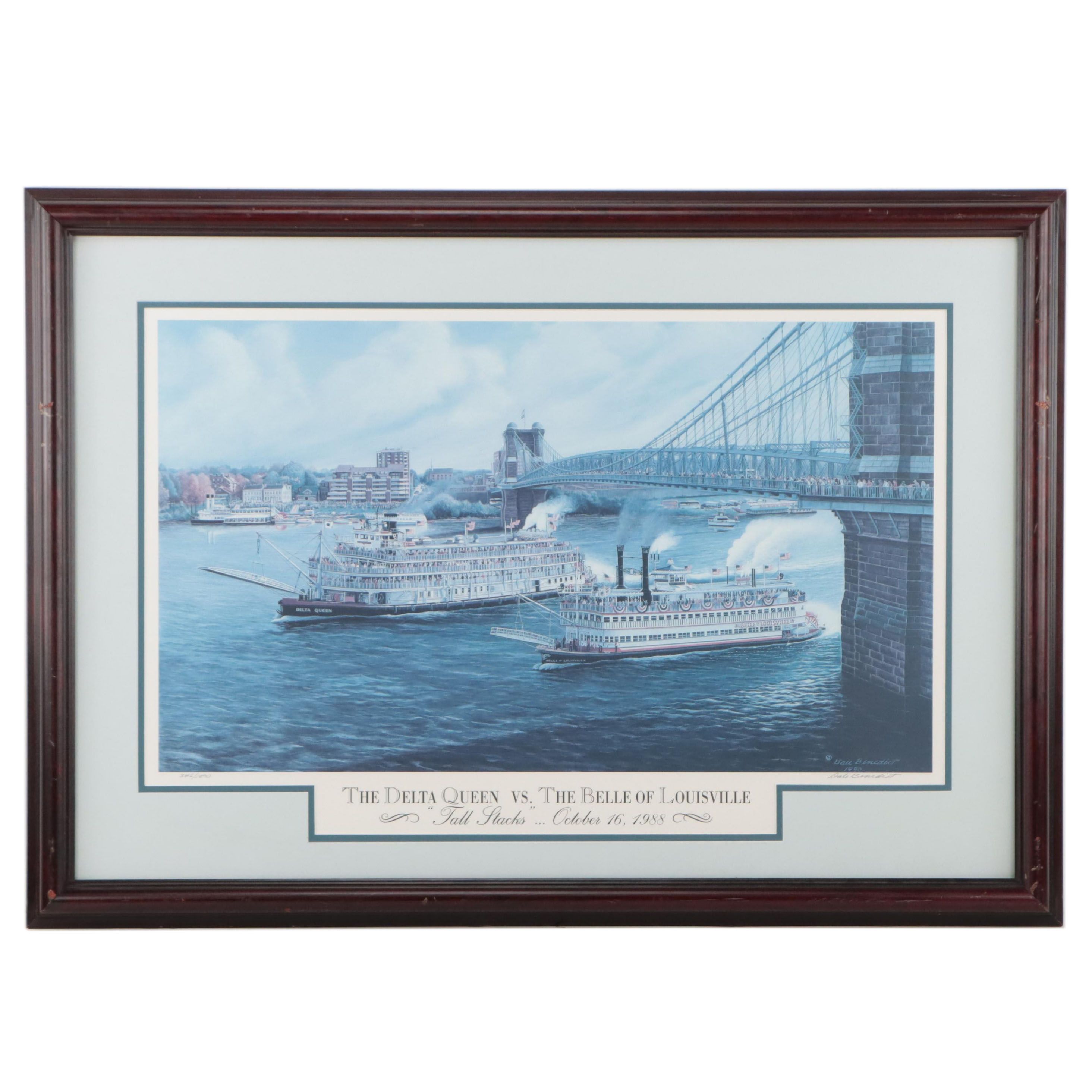 Dale Benedict Offset Lithograph "The Delta Queen vs. The Belle of Louisville"
