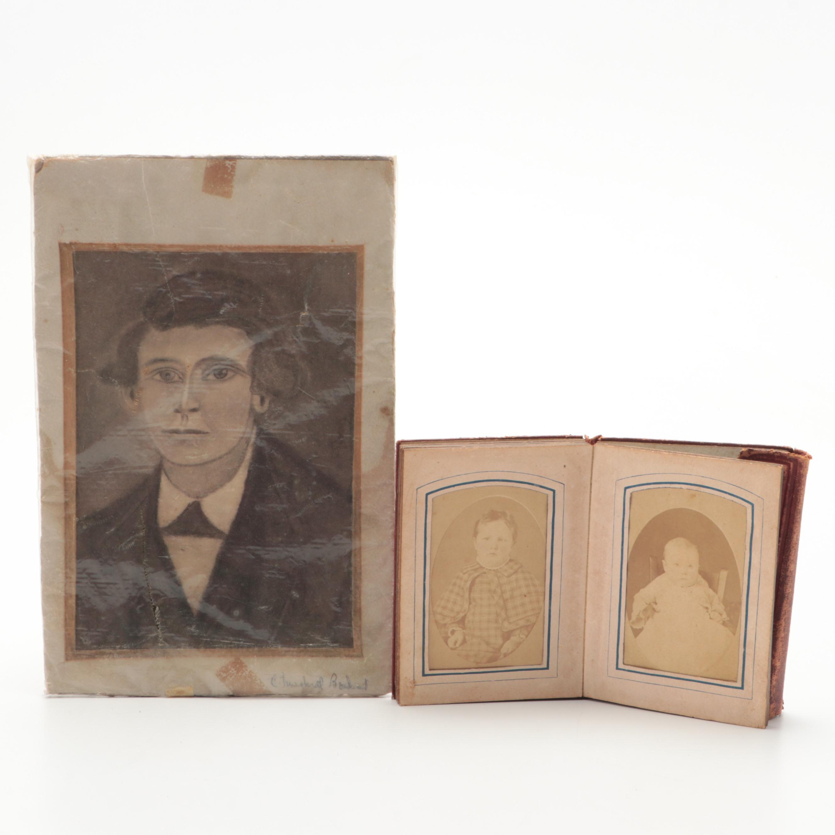 Antique Family Album of Albumen Prints, Watercolor Paint Set, and More