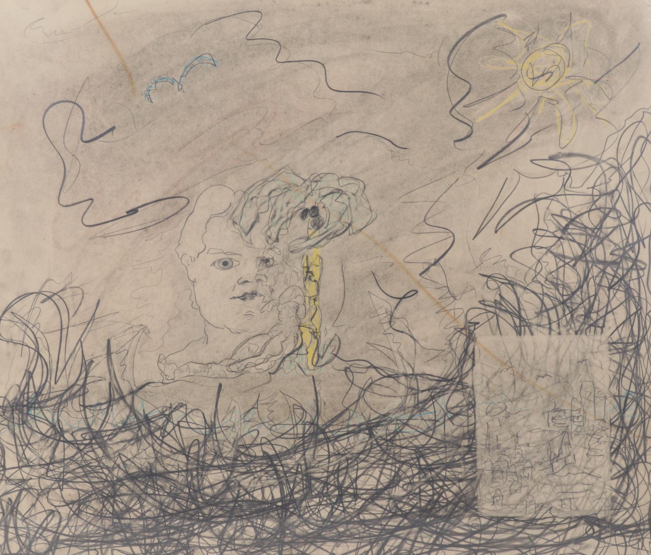 David R. Leach Charcoal and Colored Pencil Drawing "Untitled," Late 20th Century