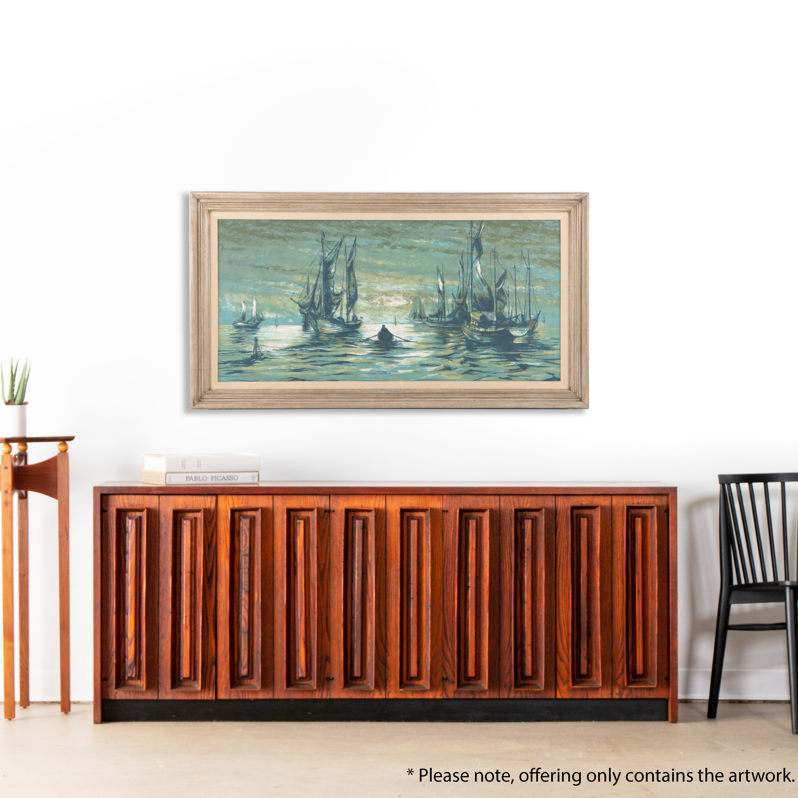 Harbor Scene Serigraph on Canvas, Mid-20th Century