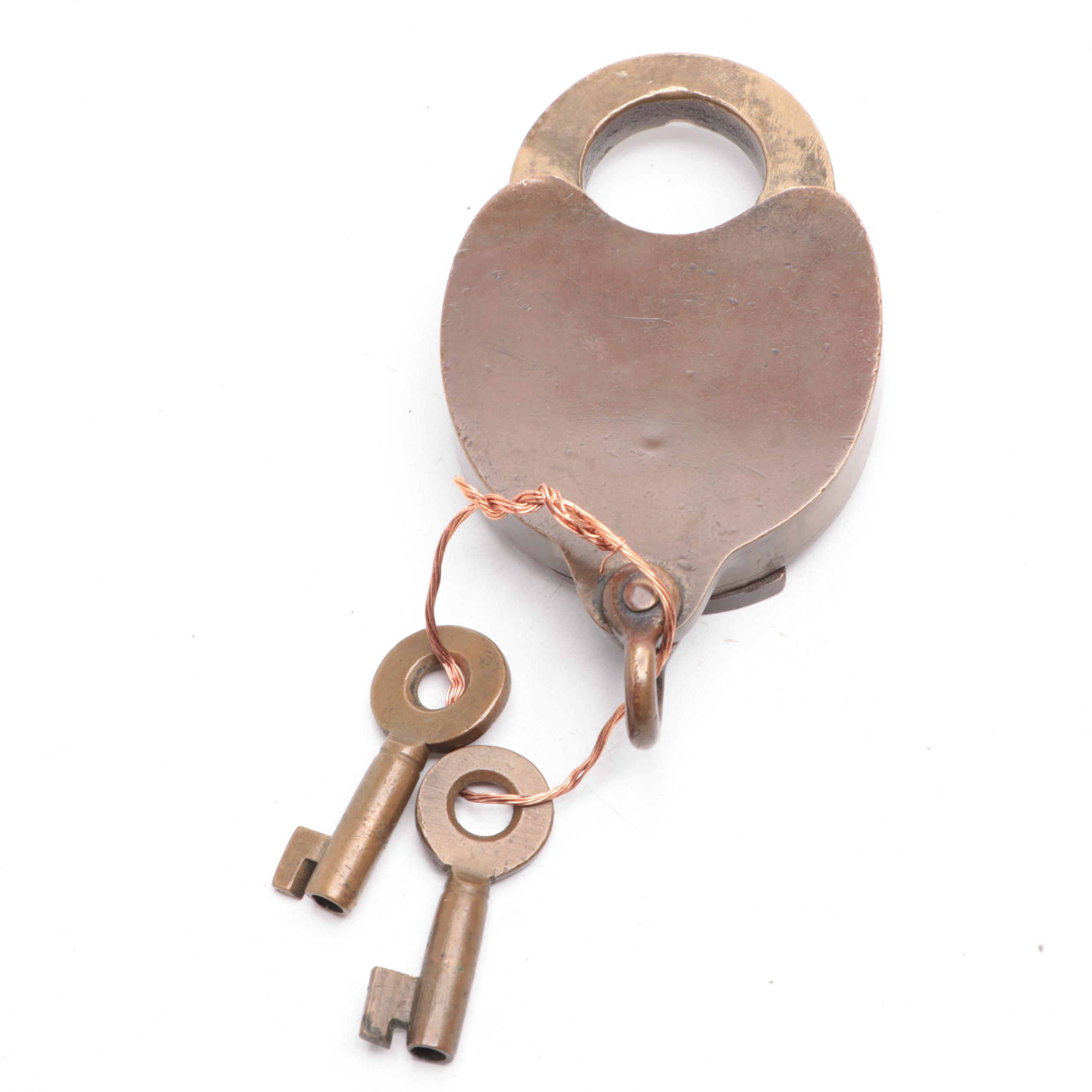 Eagle Lock Company Brass Railroad Padlock and Key Set