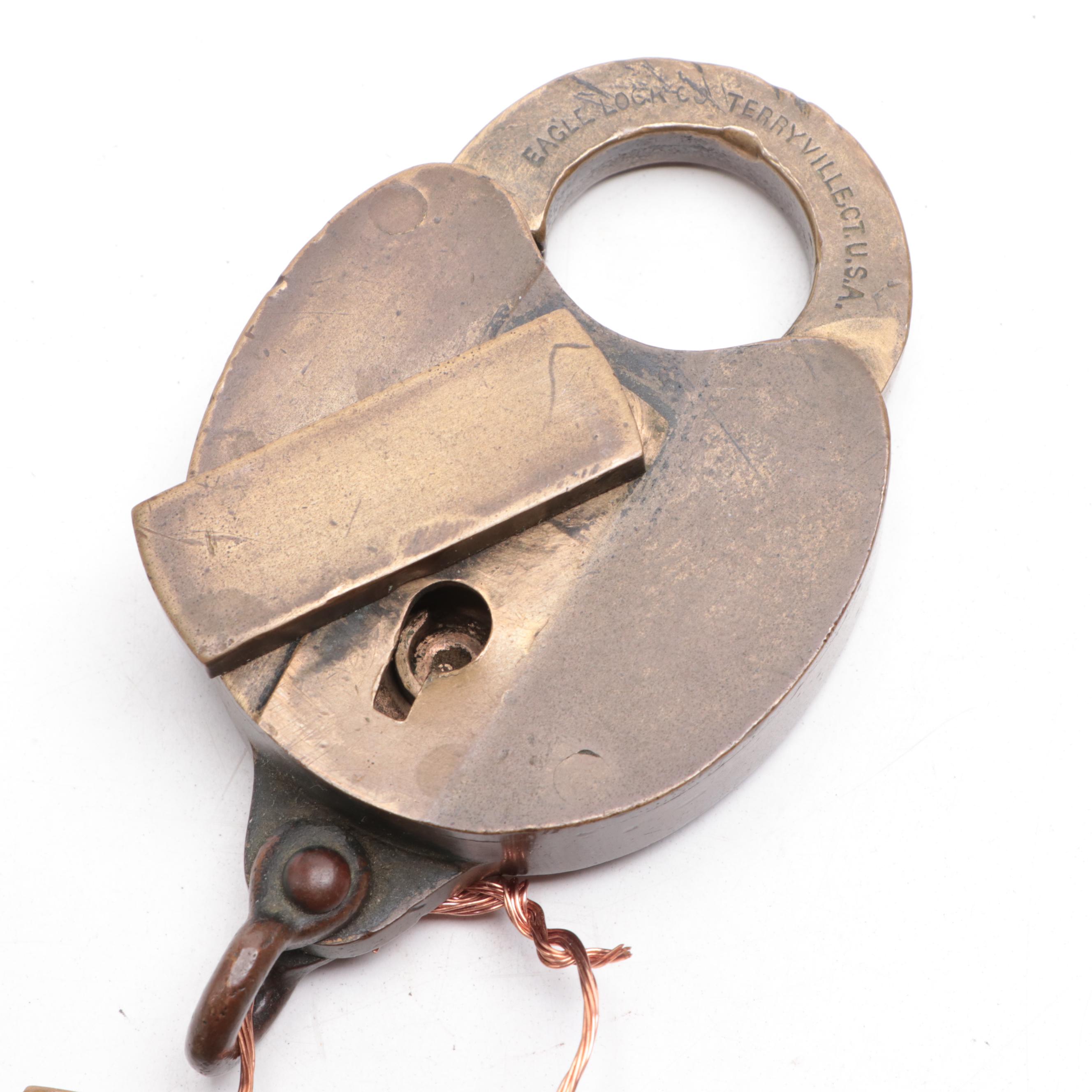 Eagle Lock Company Brass Railroad Padlock and Key Set