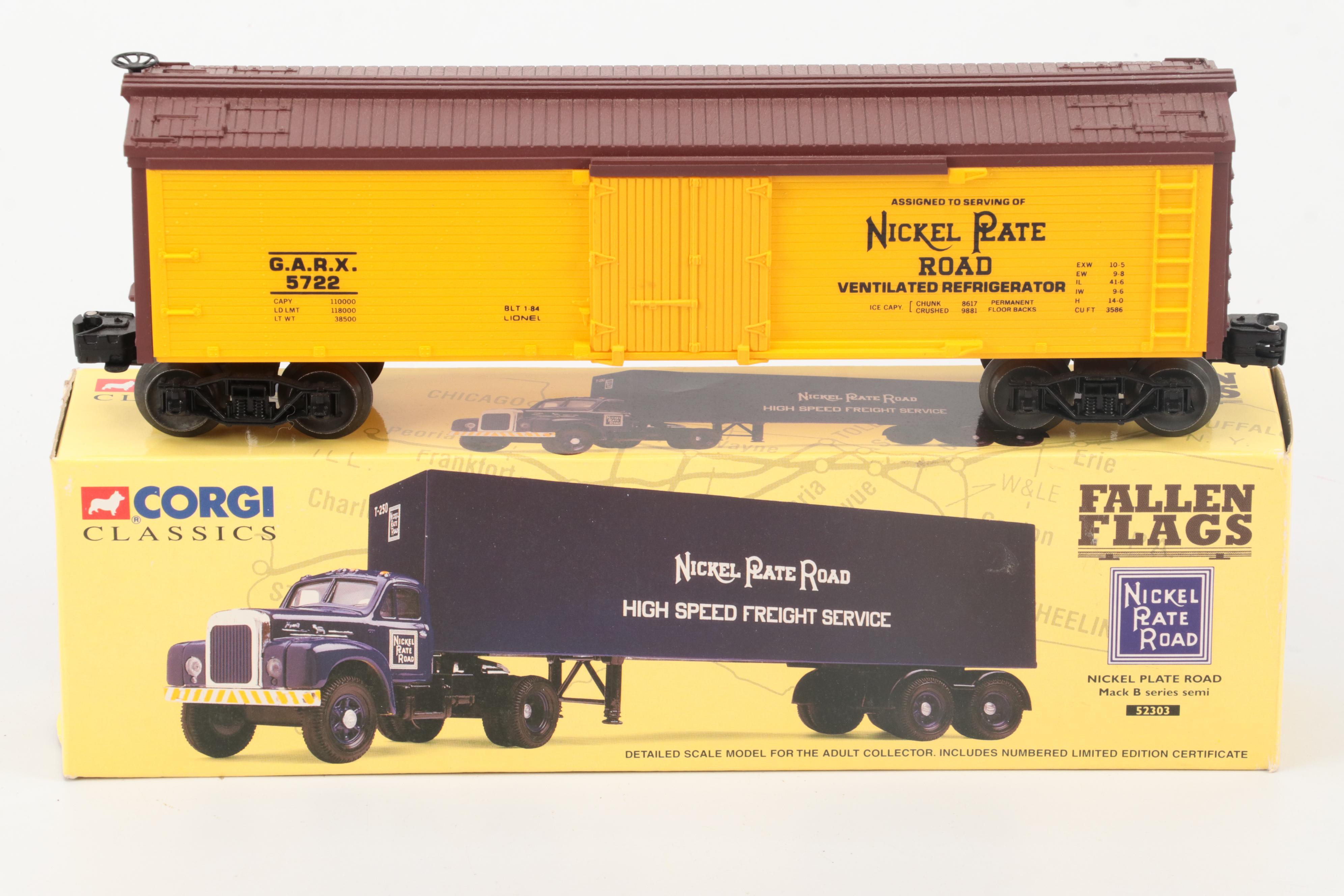 Lionel Nickel Plate Road Boxcars, Reefers, Caboose with Corgi Model Truck