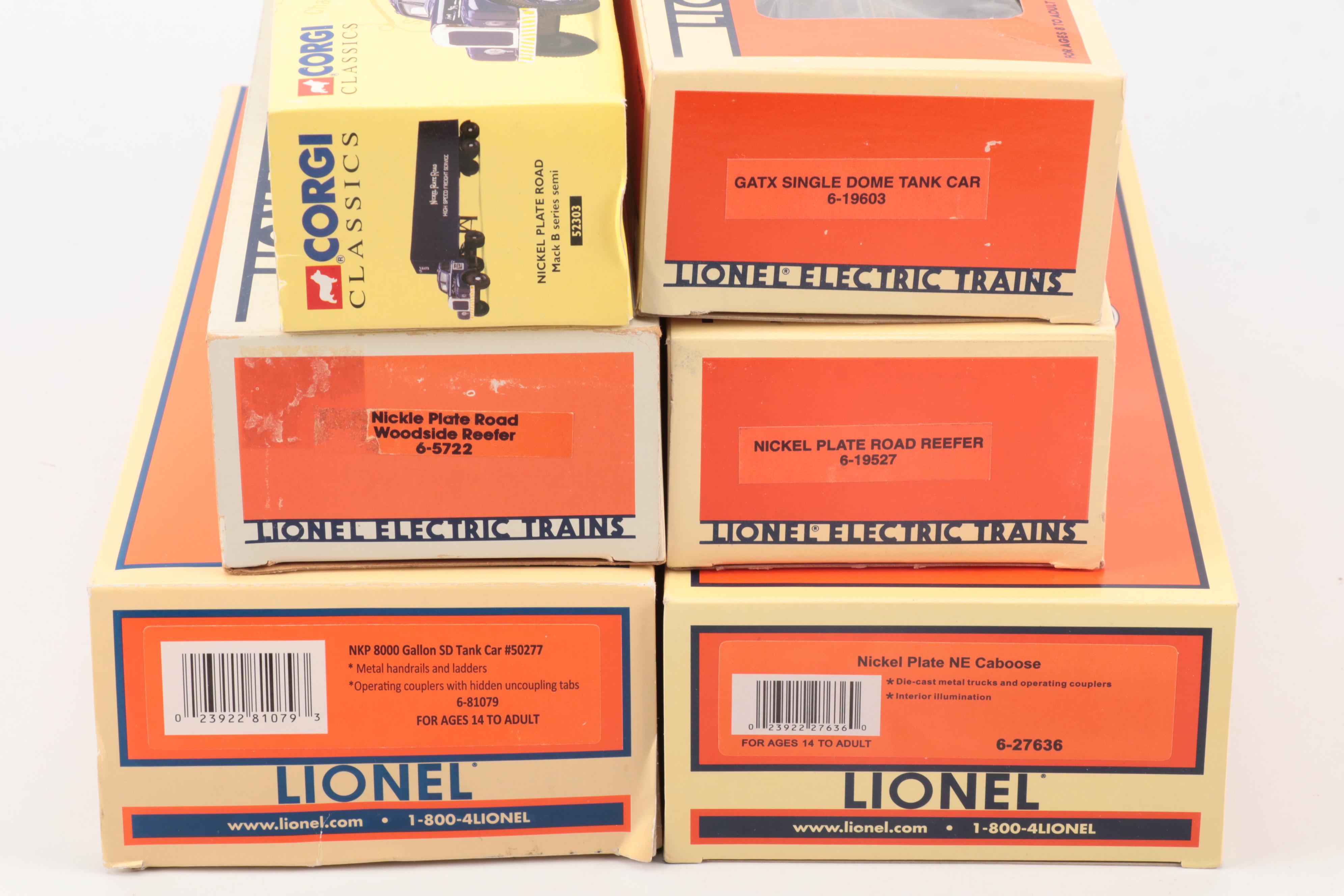 Lionel Nickel Plate Road Boxcars, Reefers, Caboose with Corgi Model Truck