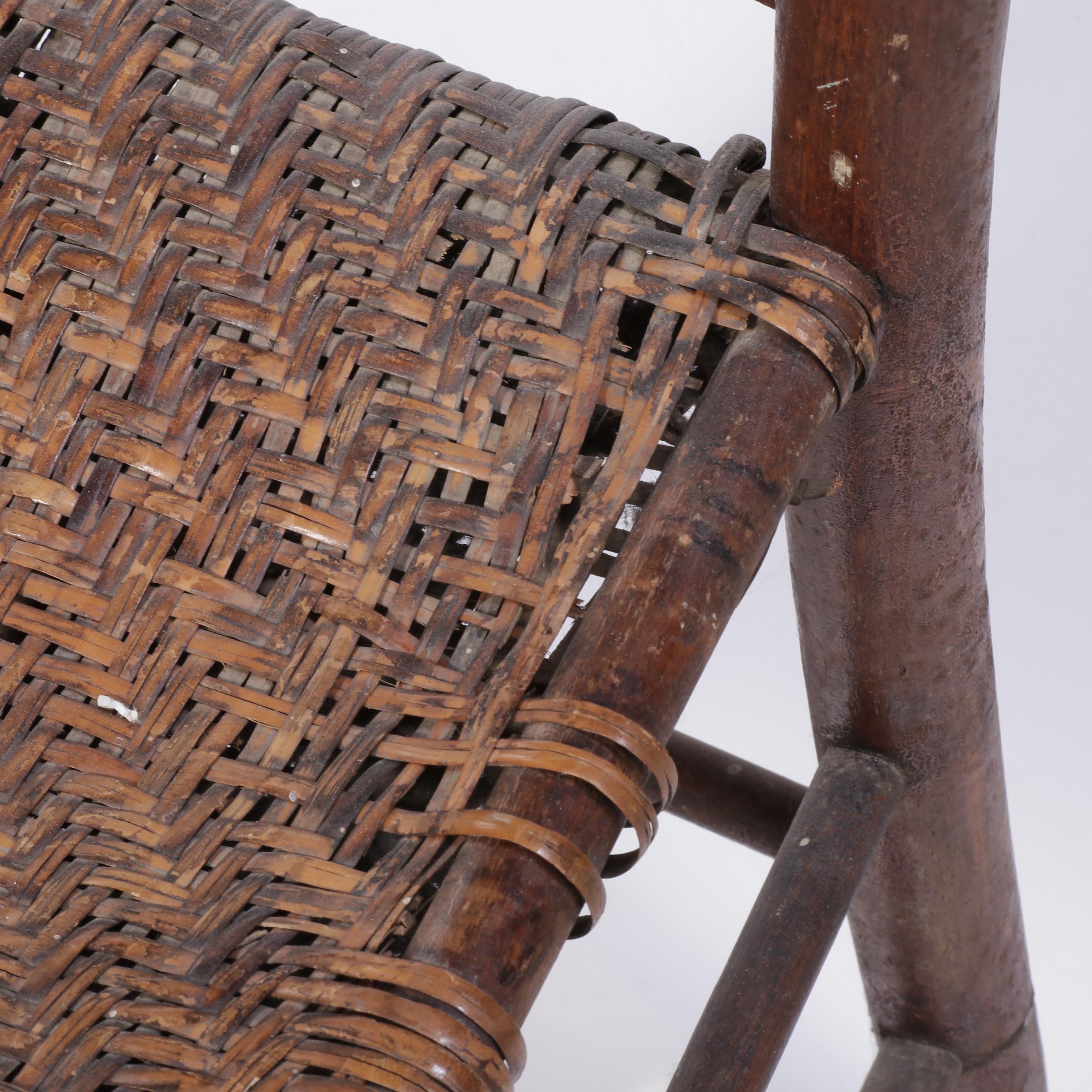 Primitive Wood and Splint-Woven Seat Ladder-Back Chair
