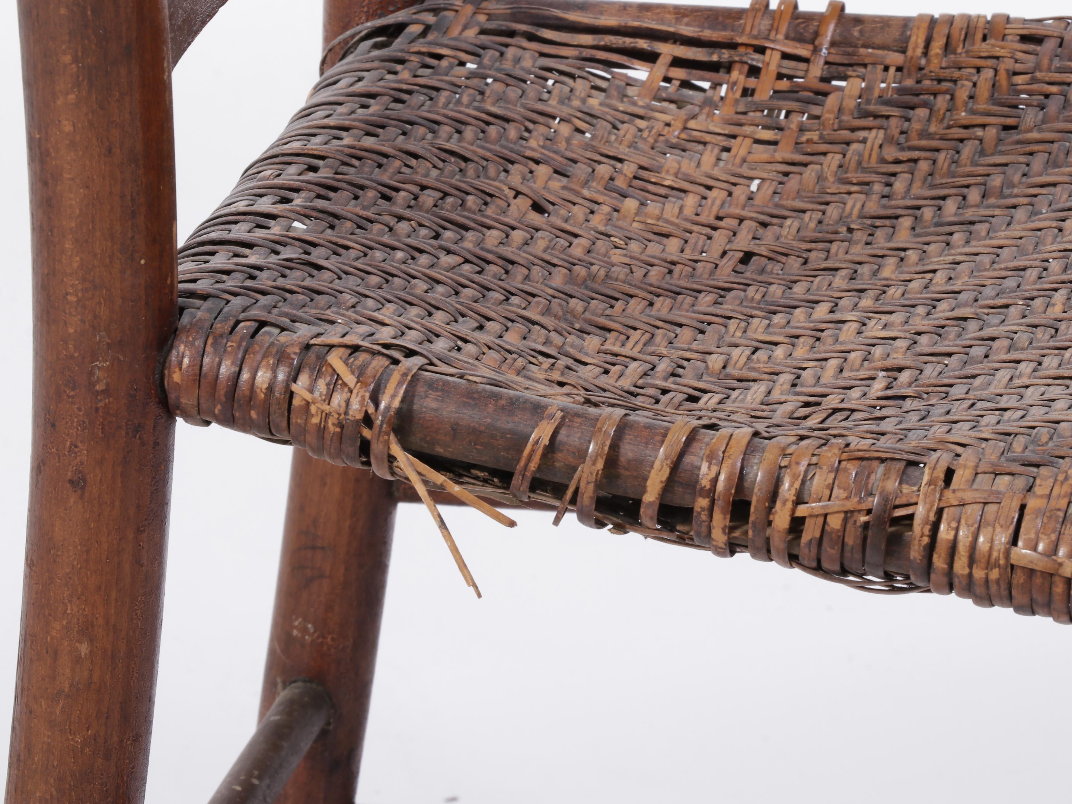 Primitive Wood and Splint-Woven Seat Ladder-Back Chair