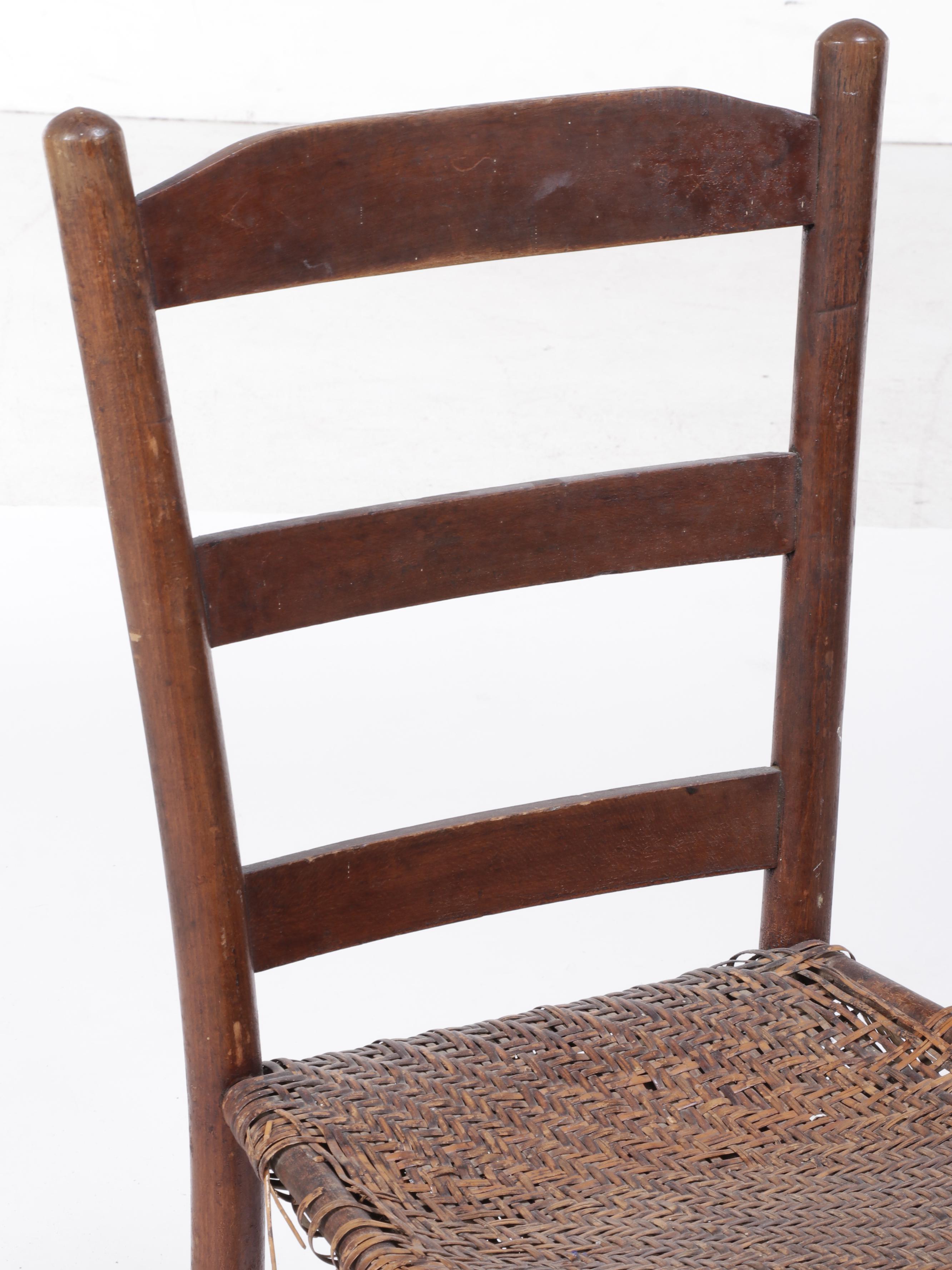 Primitive Wood and Splint-Woven Seat Ladder-Back Chair