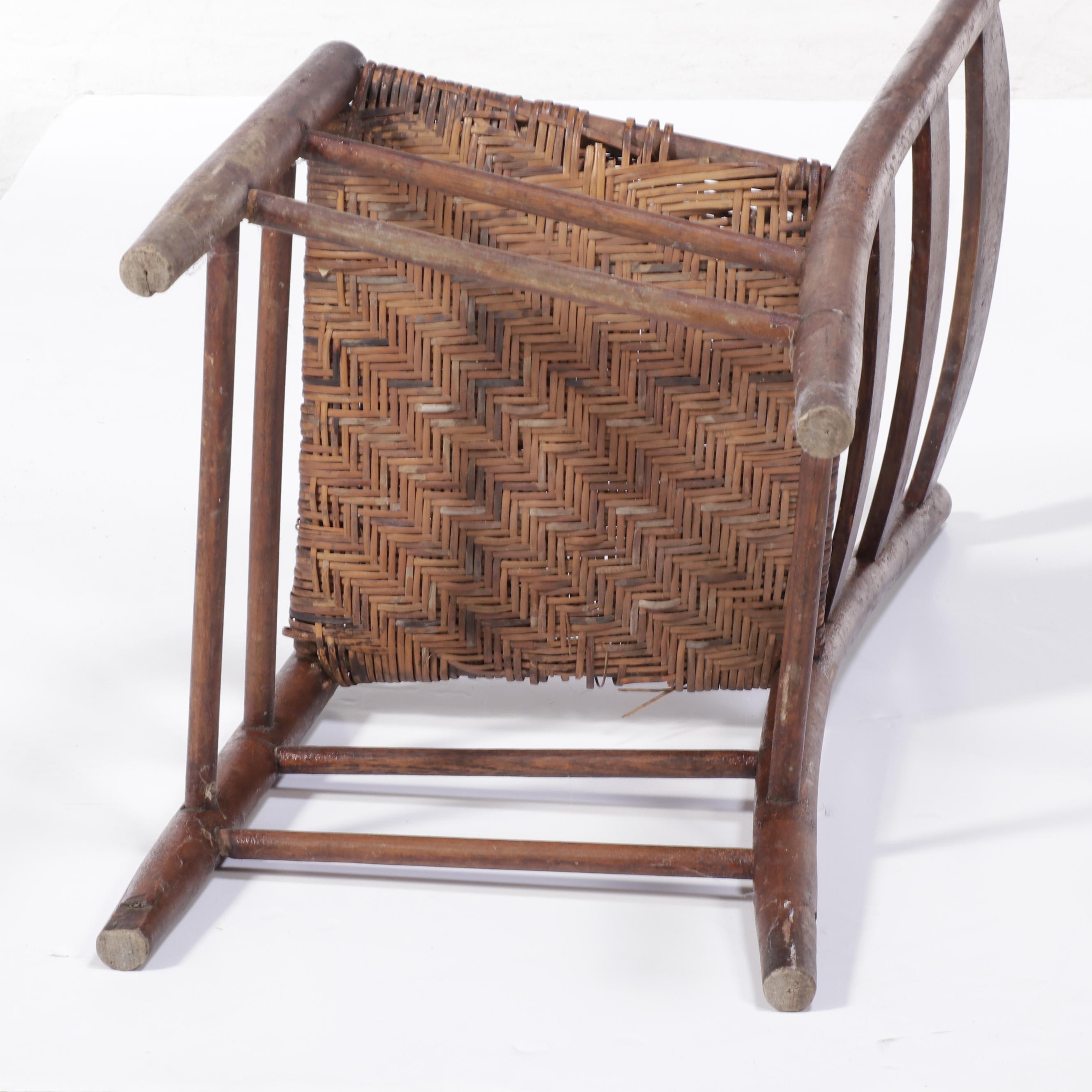 Primitive Wood and Splint-Woven Seat Ladder-Back Chair