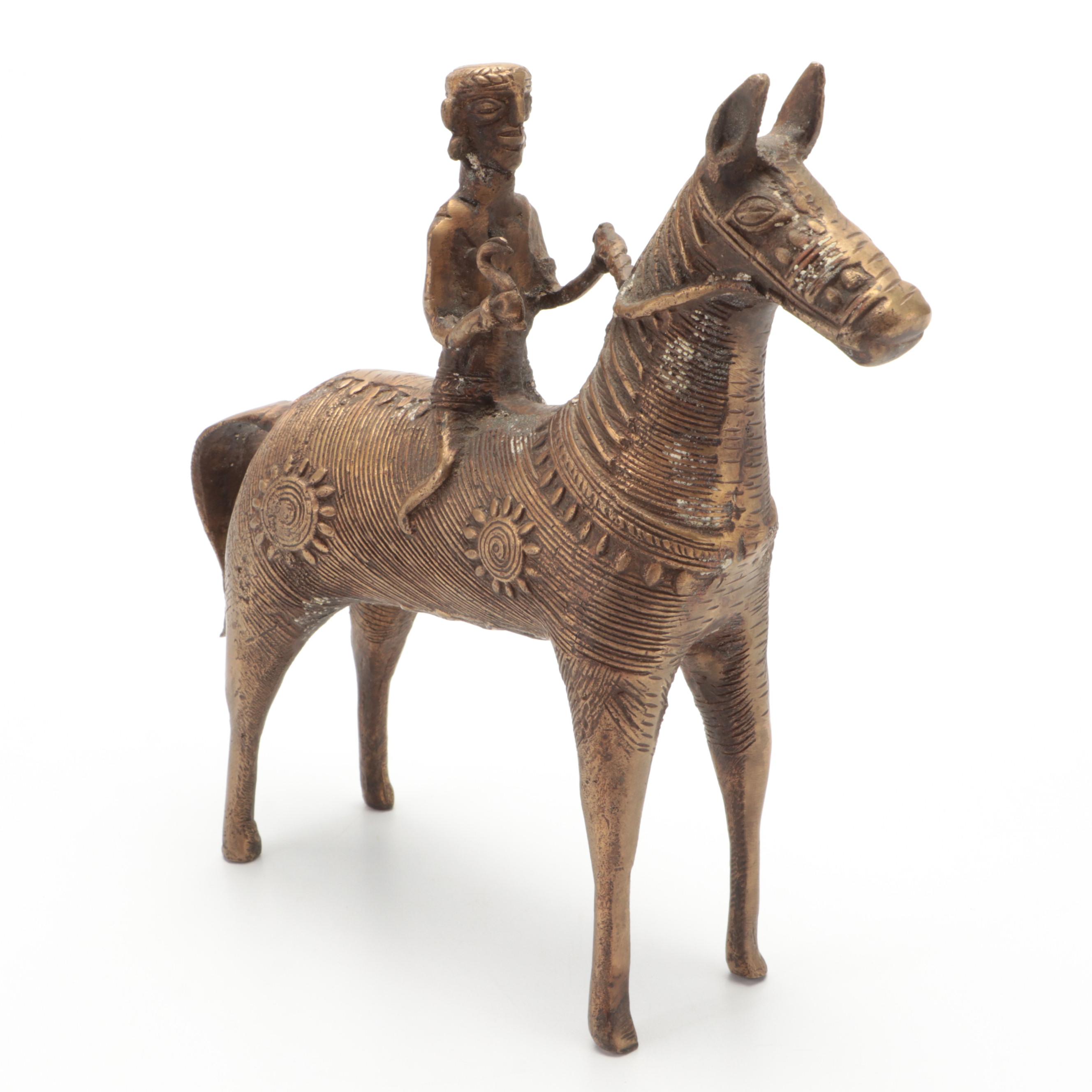 Dhokra Style Horse with Rider Figure
