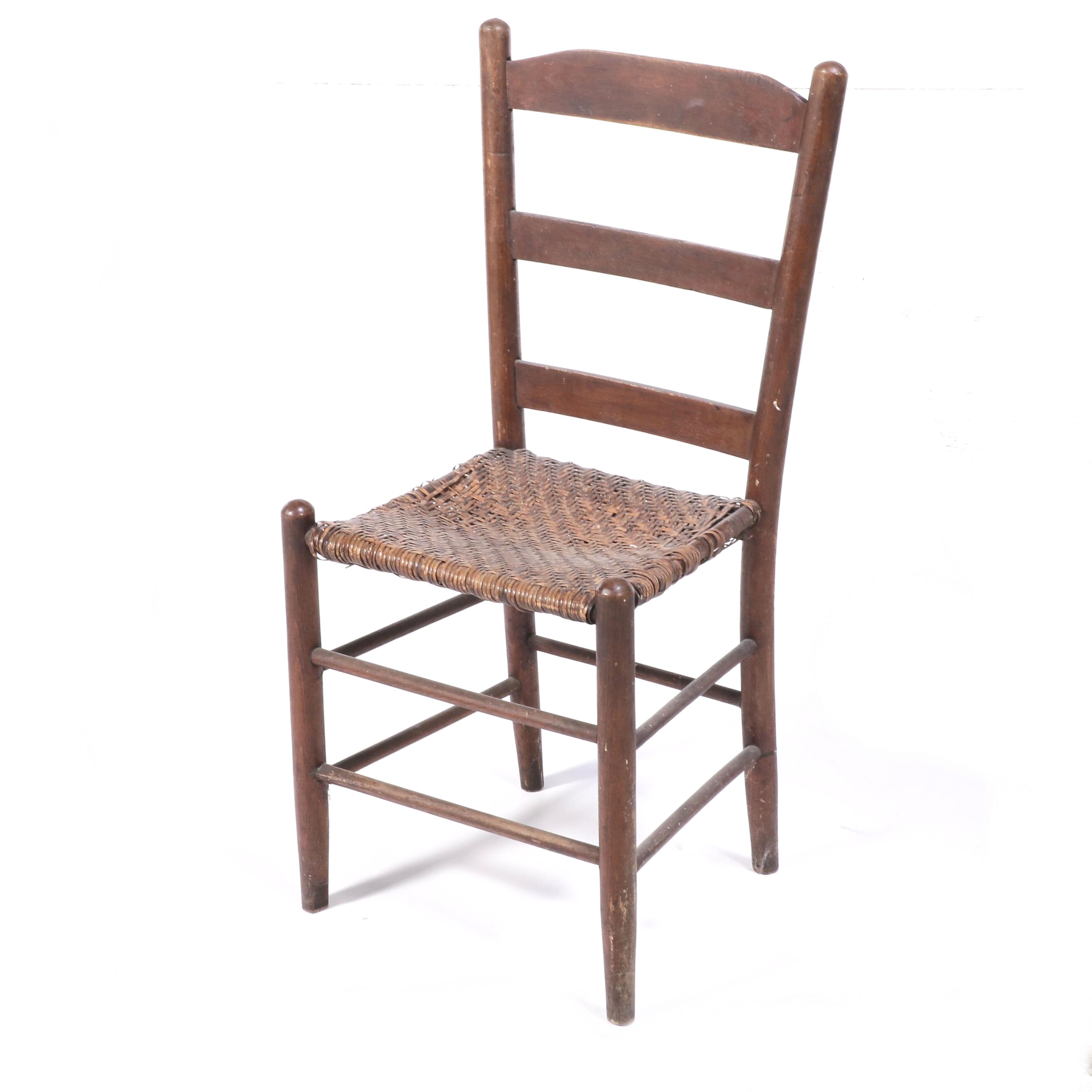 Primitive Wood and Splint-Woven Seat Ladder-Back Chair